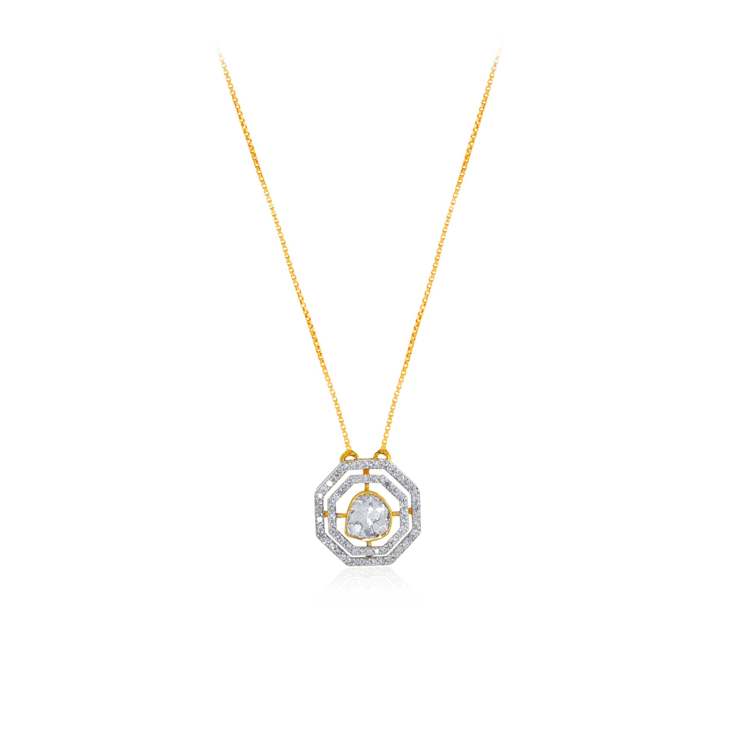 Geometric Aura Polki Diamond Chain Pendant - Senco Gold and Diamonds