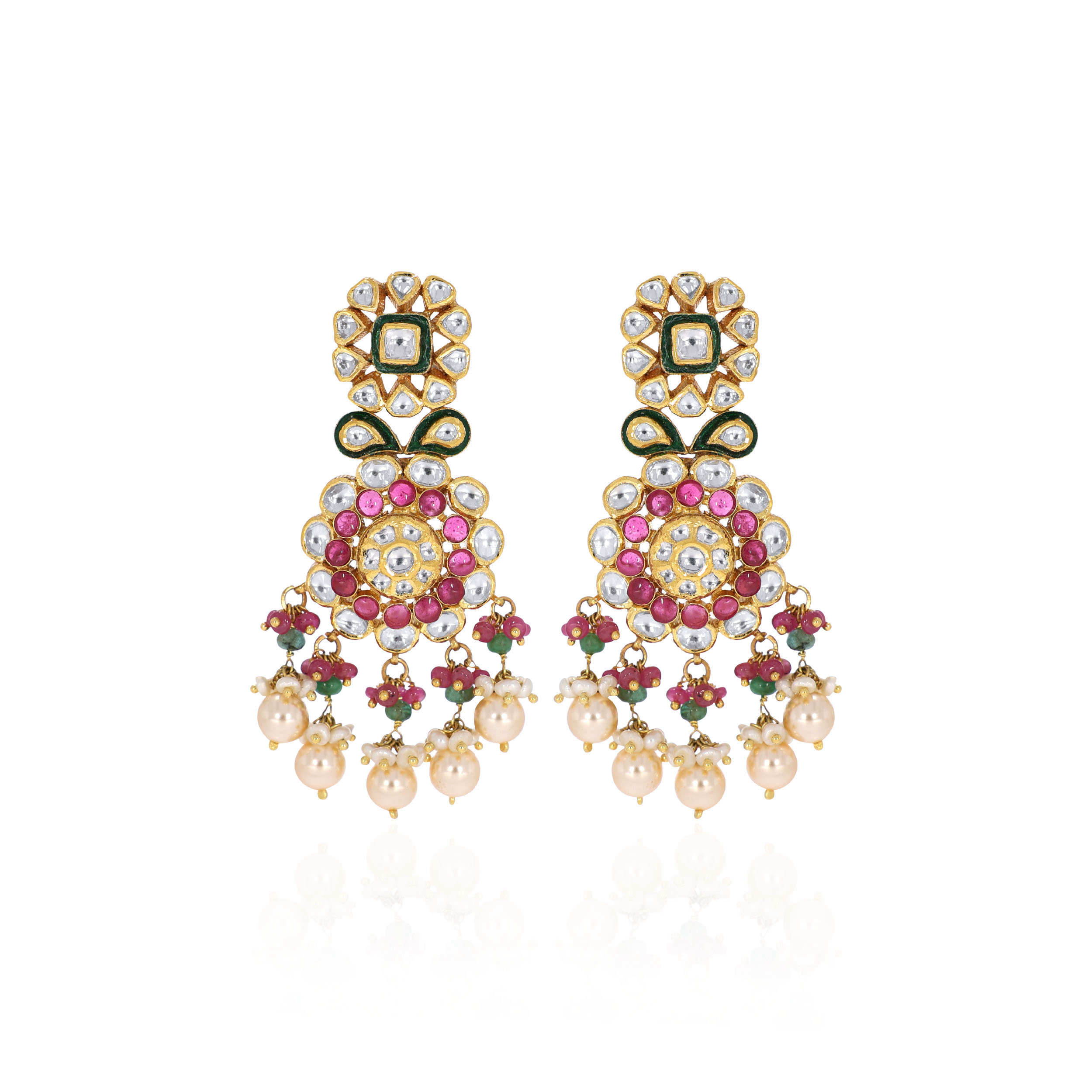 18K Yellow Gold Kundan Earrings-GPGN-D000782266 - Senco Gold and Diamonds