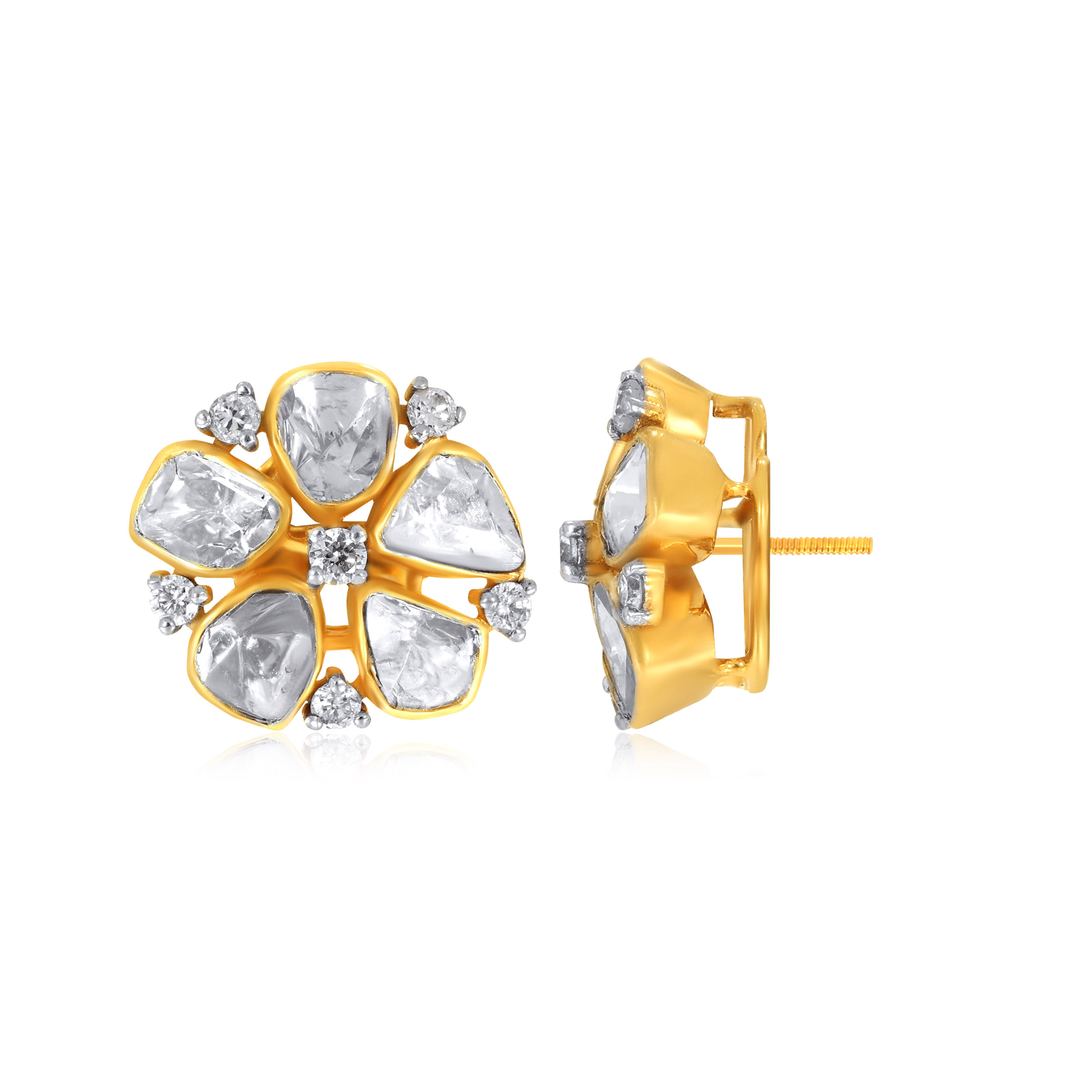 Sunlit Blossom Polki Diamond Studs - Senco Gold and Diamonds