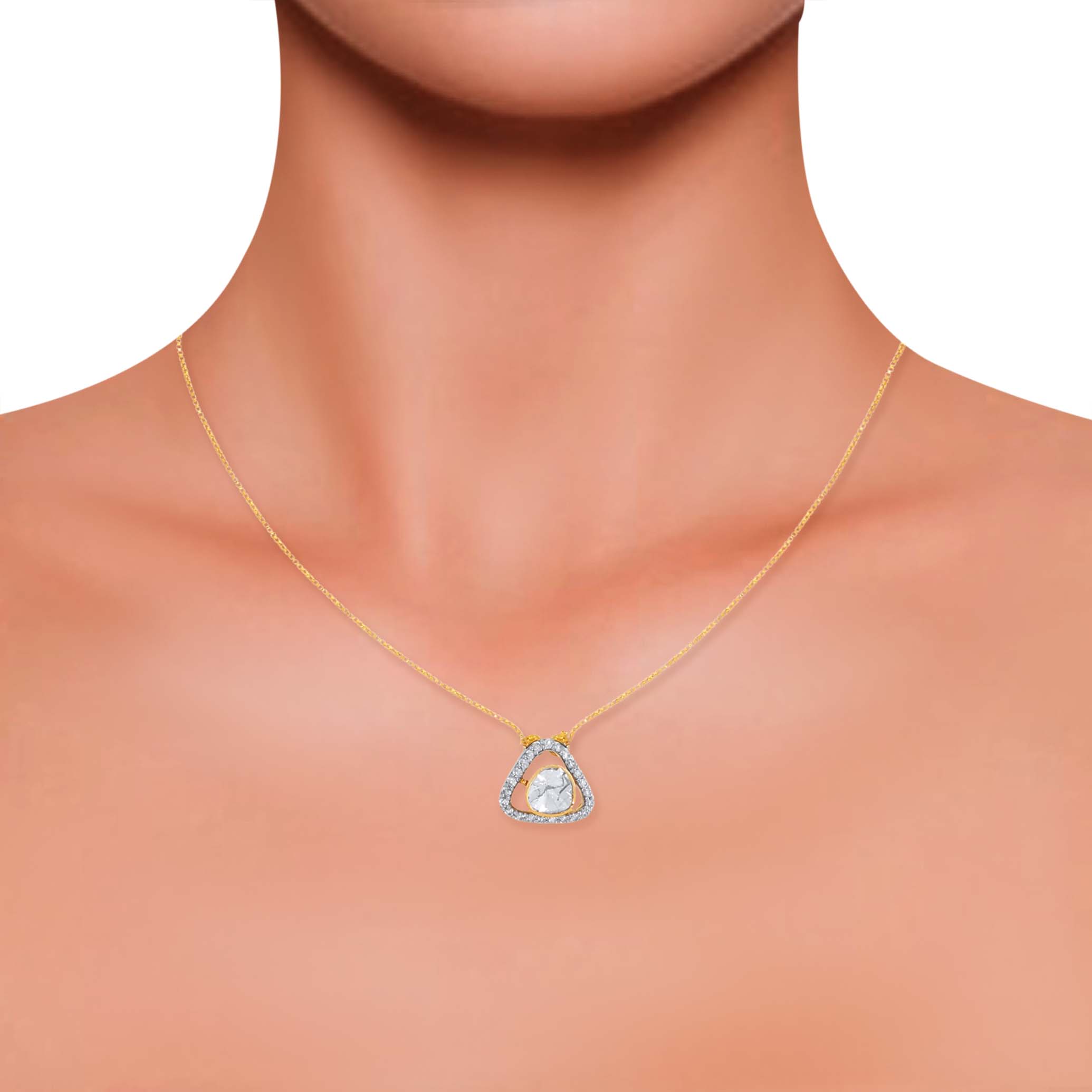 Tri-Treasure Polki Diamond Chain Pendant - Senco Gold and Diamonds