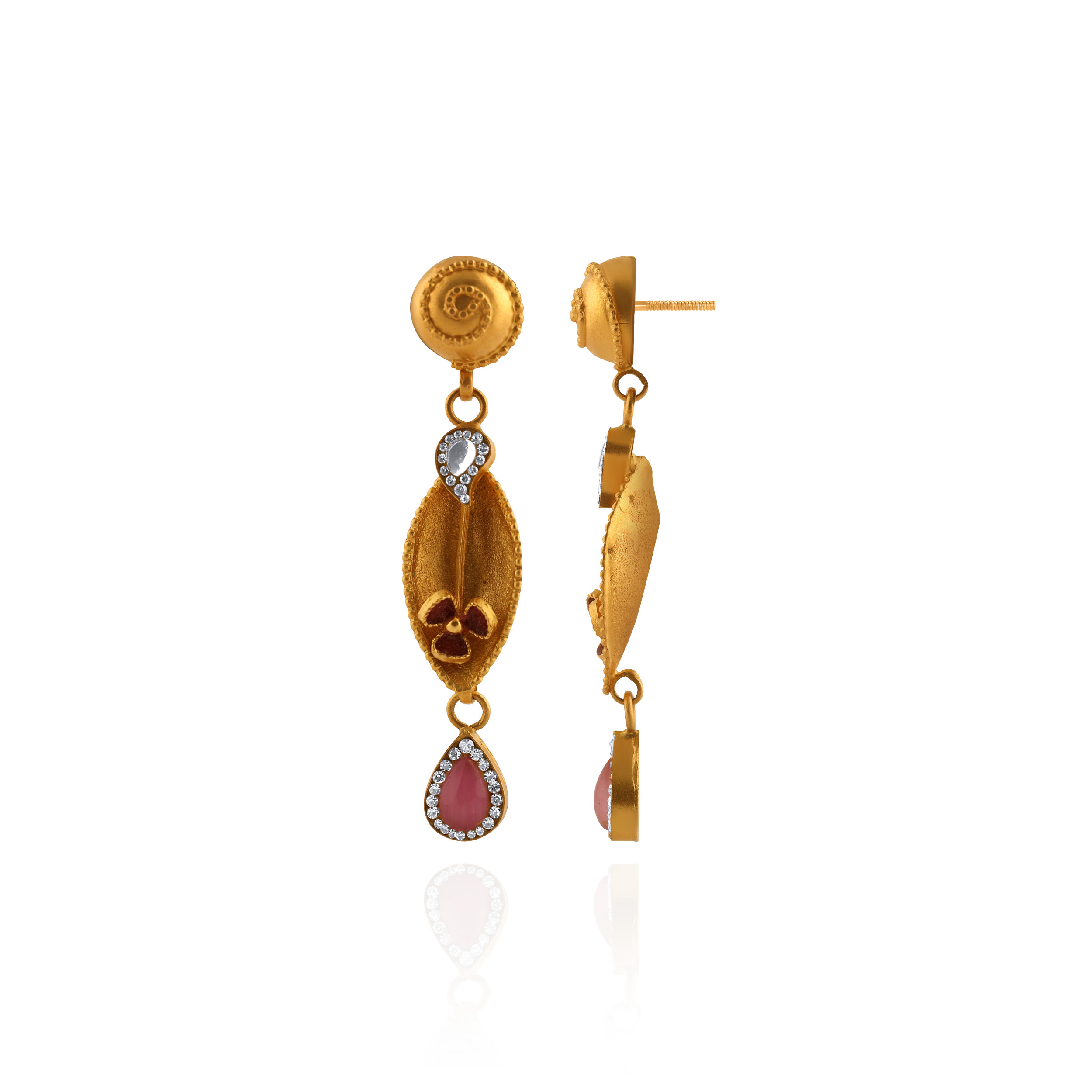 Pink Teardrop Gold Earrings - Senco Gold and Diamonds