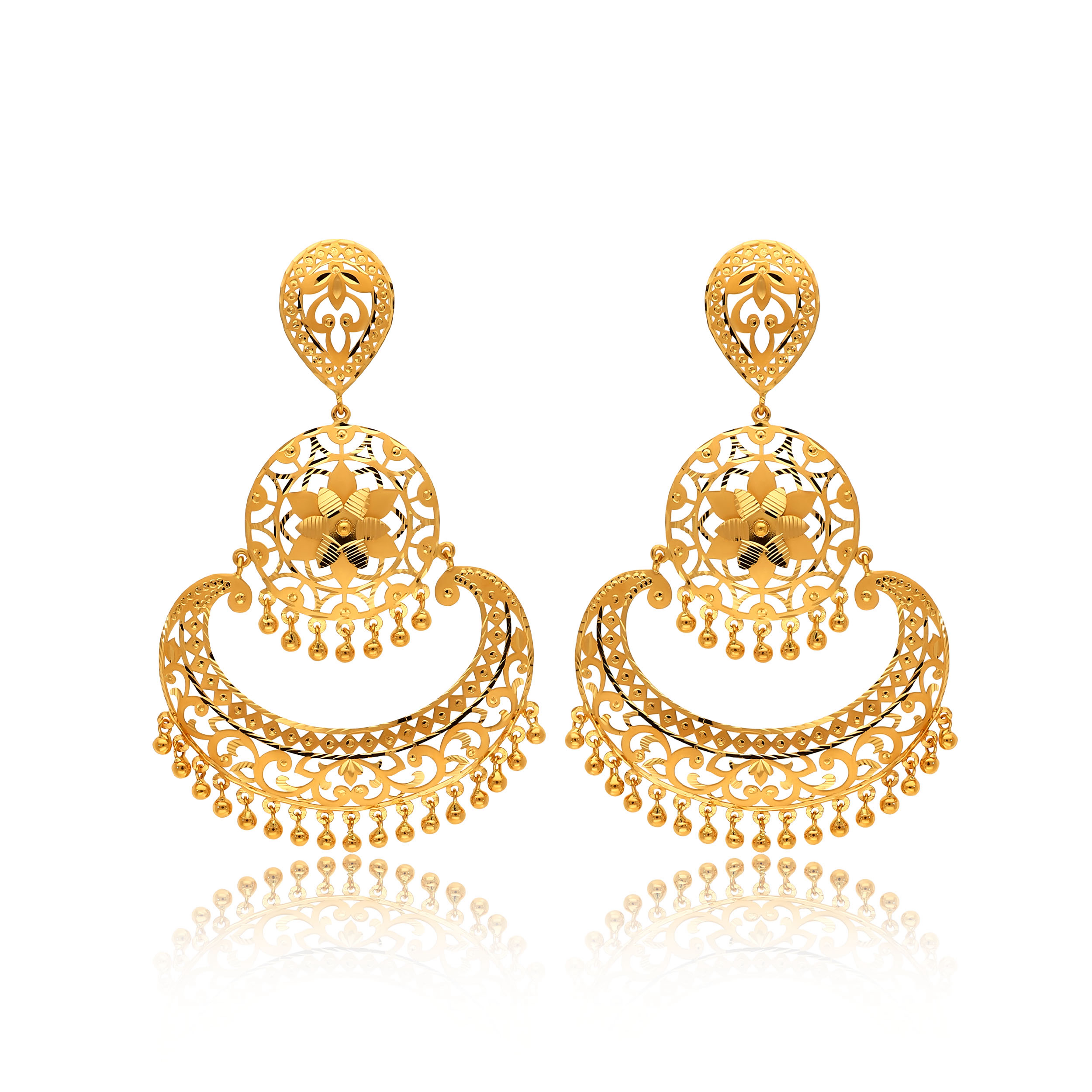 Gleaming Crescent Gold Chandbali Earrings - Senco Gold and Diamonds