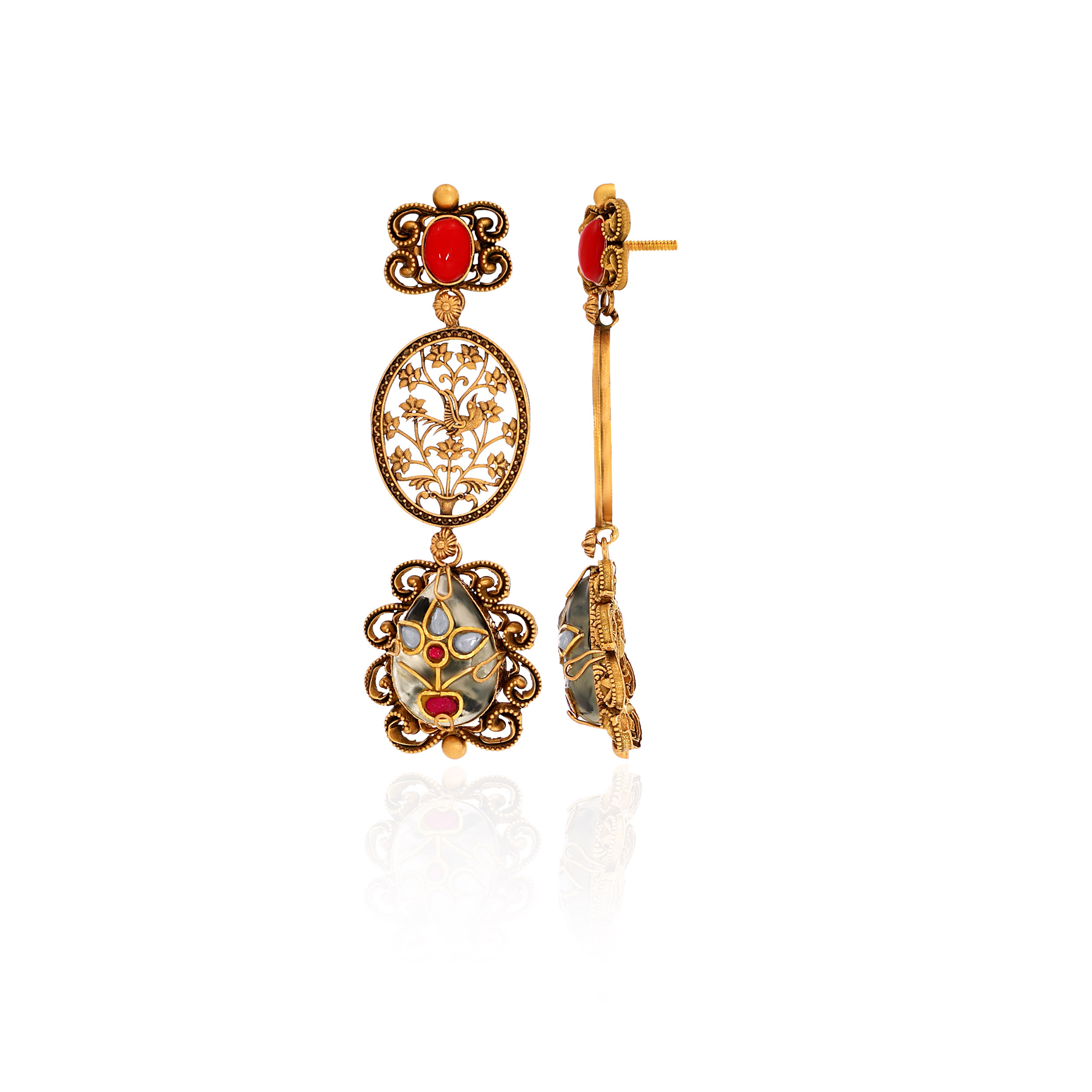 22K Yellow Gold Kundan Drop Earrings-GPGN-D000788465 - Senco Gold and Diamonds
