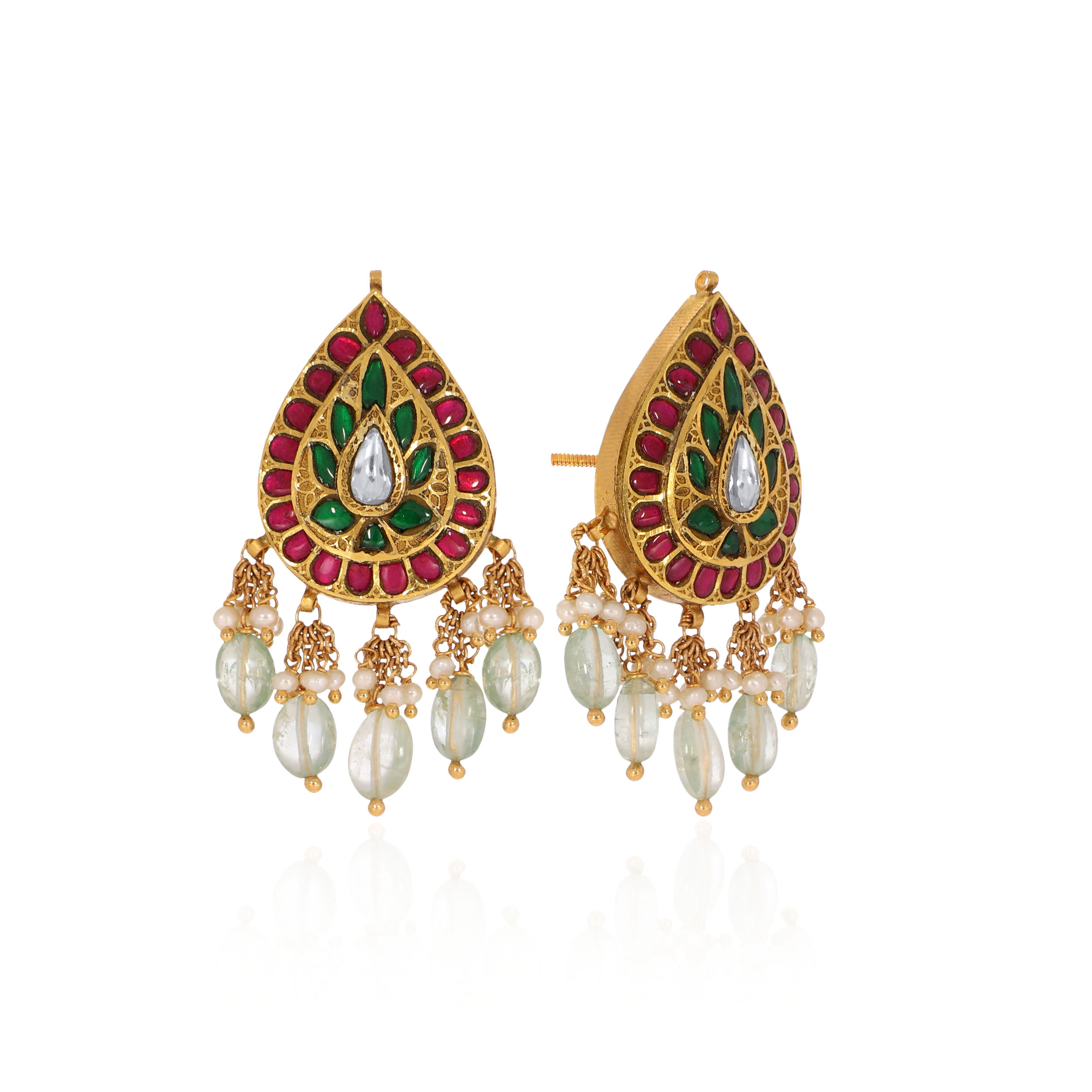 22K Yellow Gold Kundan Drop Earrings-GPGN-D000788482 - Senco Gold and Diamonds