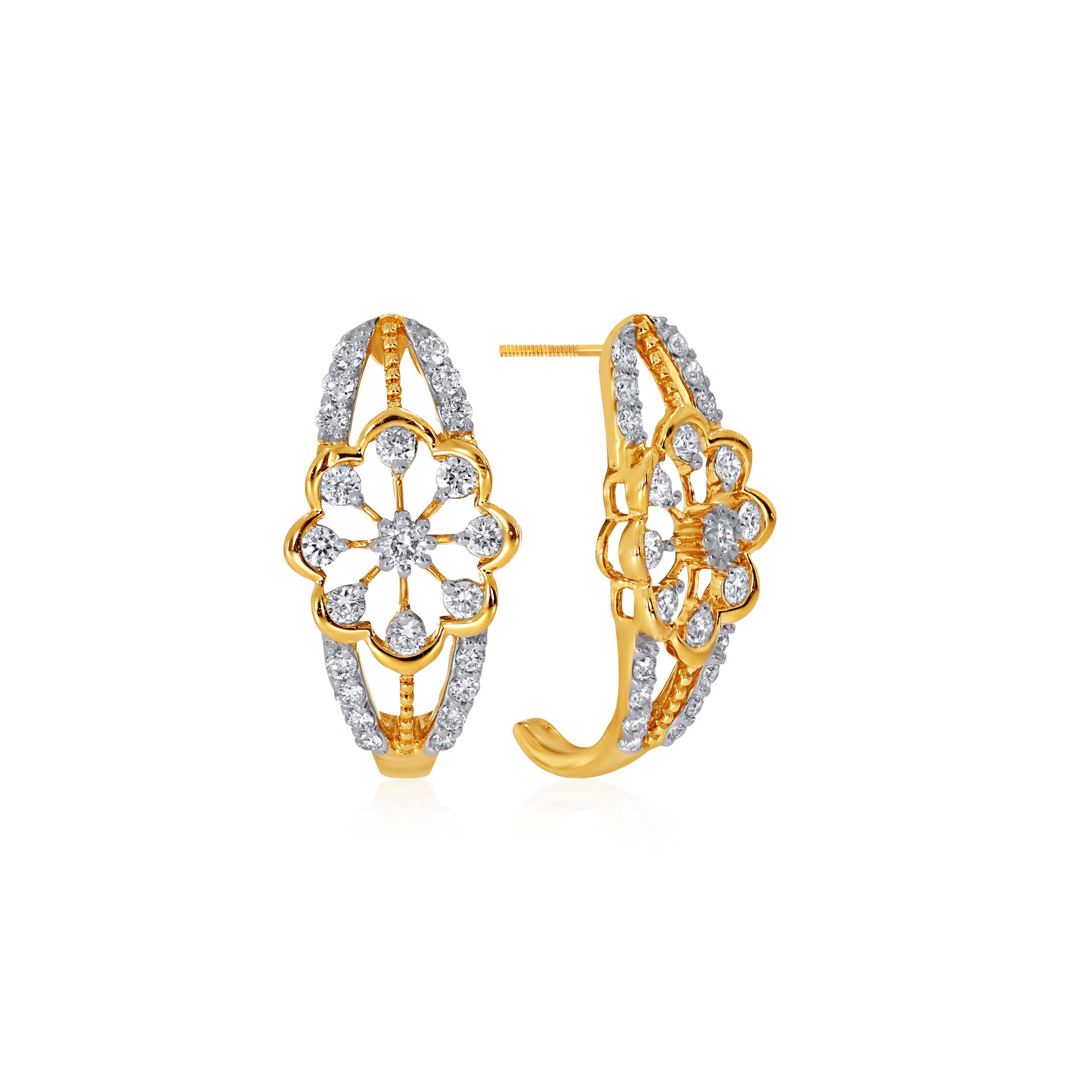 Floral Delight Diamond J Hoop Earrings - Senco Gold and Diamonds