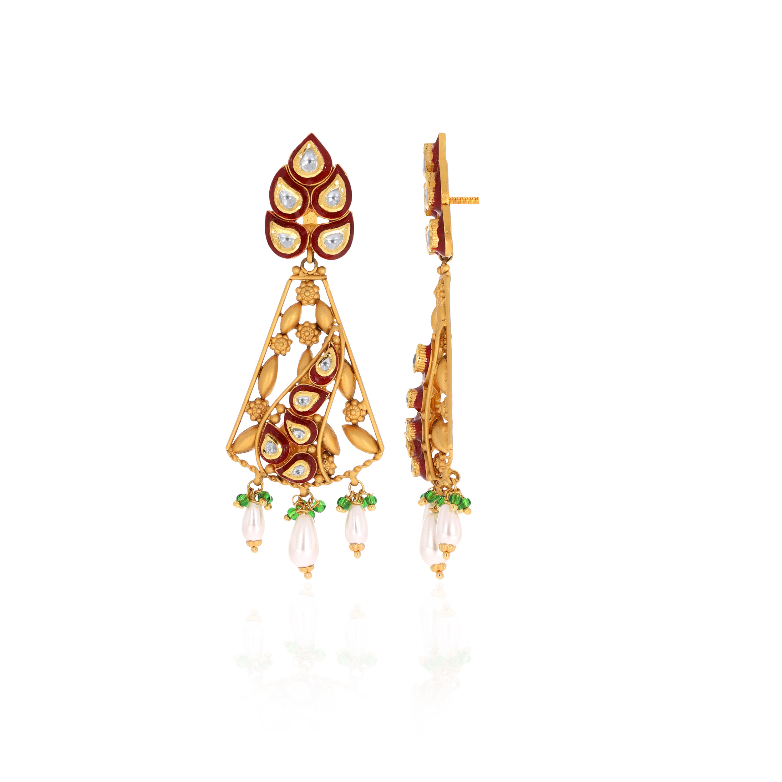 22K Yellow Gold Kundan Drop Earrings-GPGN-SAD0005327 - Senco Gold and Diamonds