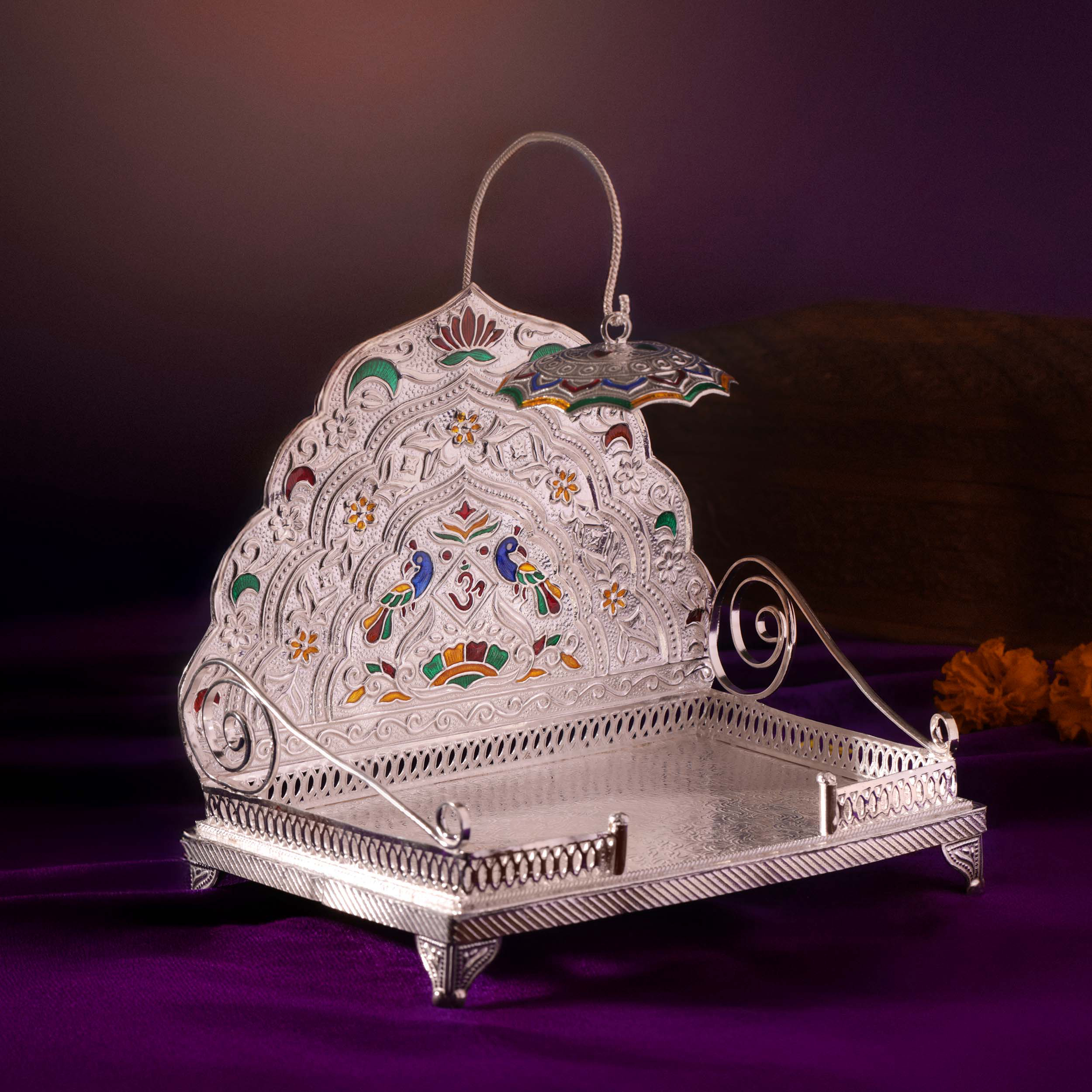 Enamel Adorned Silver Pooja Jhula - Senco Gold and Diamonds