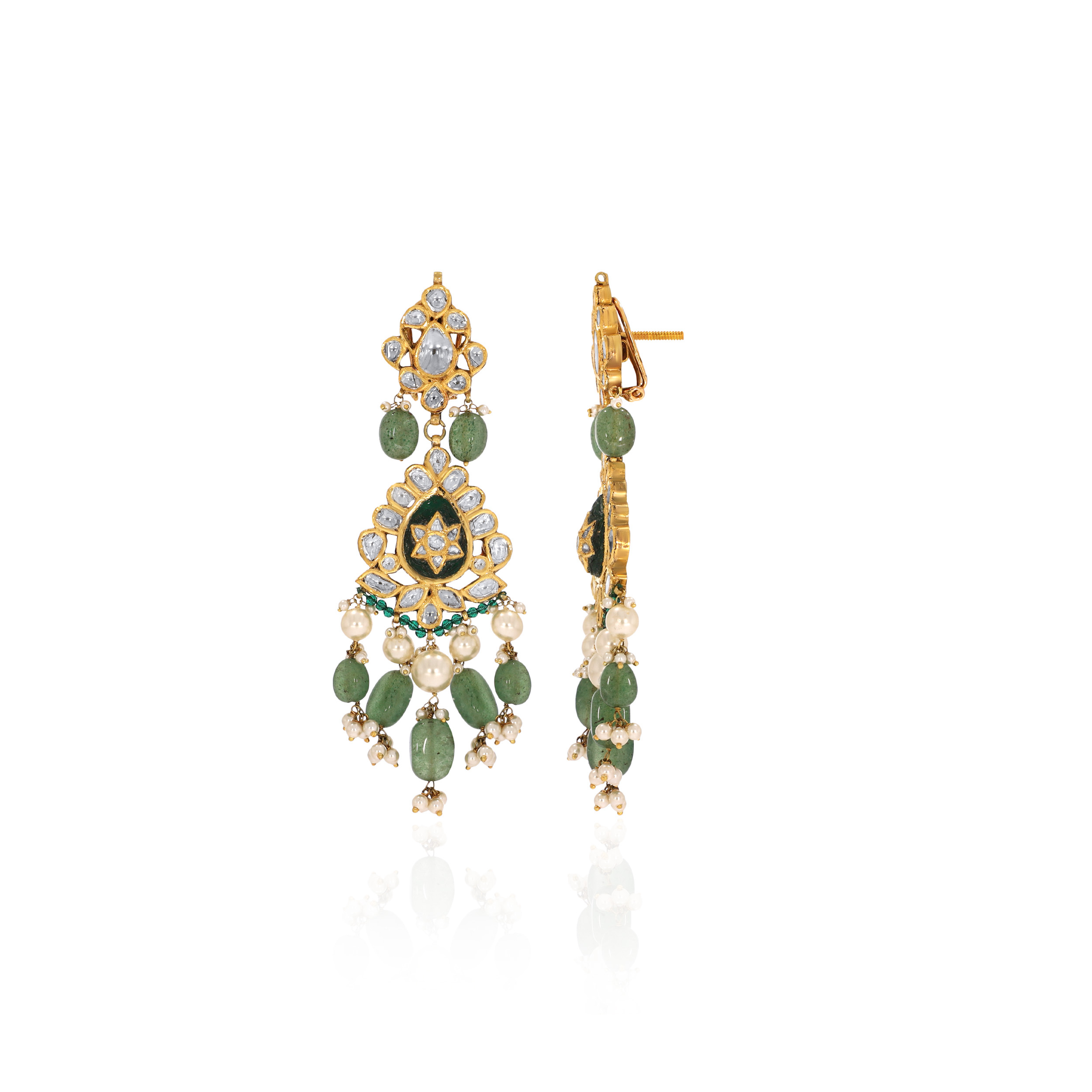 18K Yellow Gold Polki Kundan Drop Earrings-DT-D000598715 - Senco Gold and Diamonds