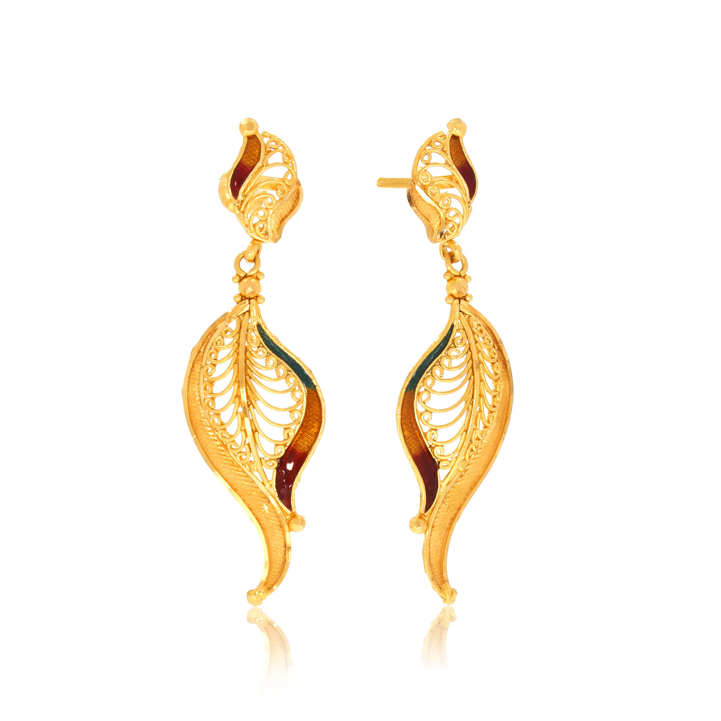 Leafy Art Gold Drop Earrings - Senco Gold and Diamonds