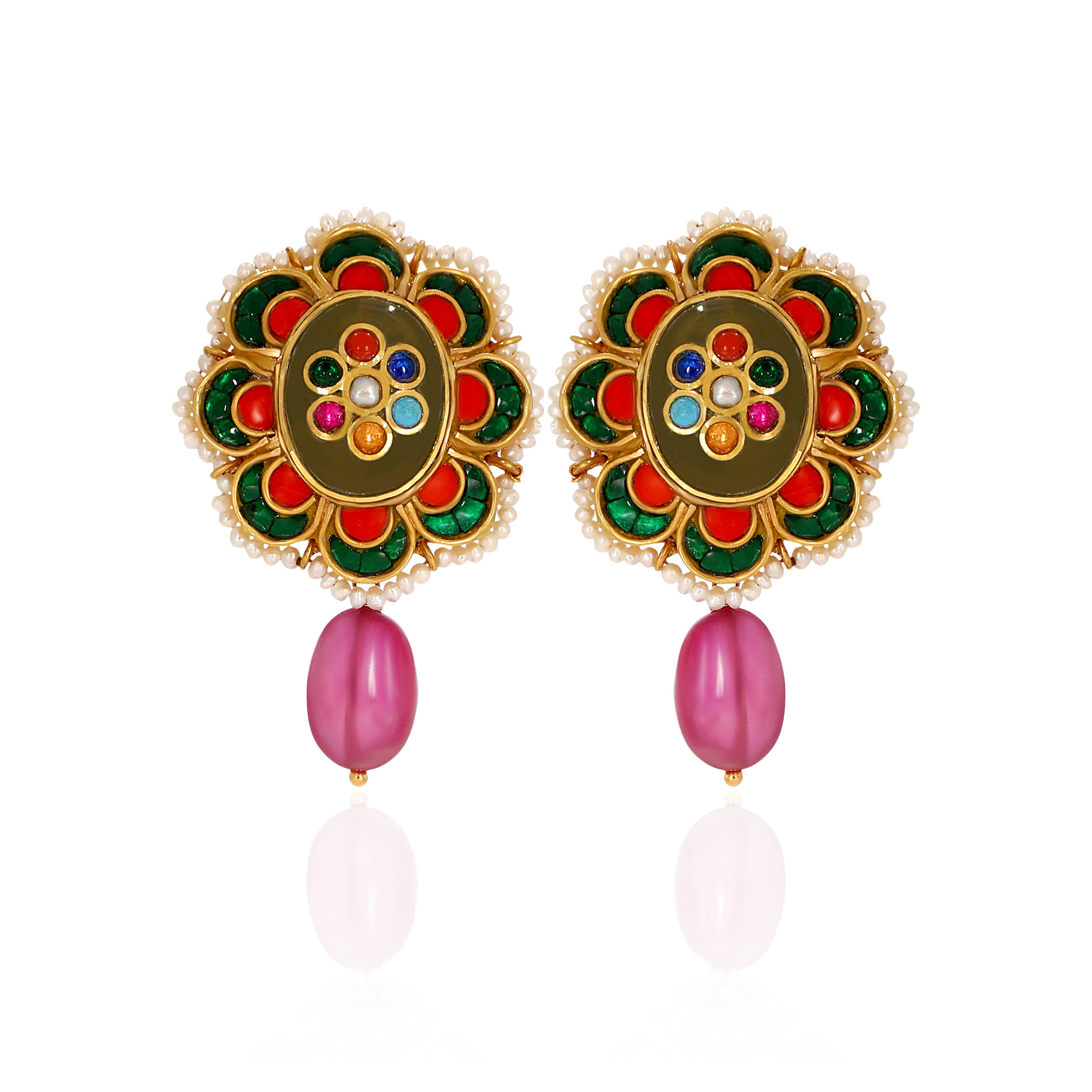 22K Yellow Gold Kundan Drop Earrings-GPGN-D000788463 - Senco Gold and Diamonds
