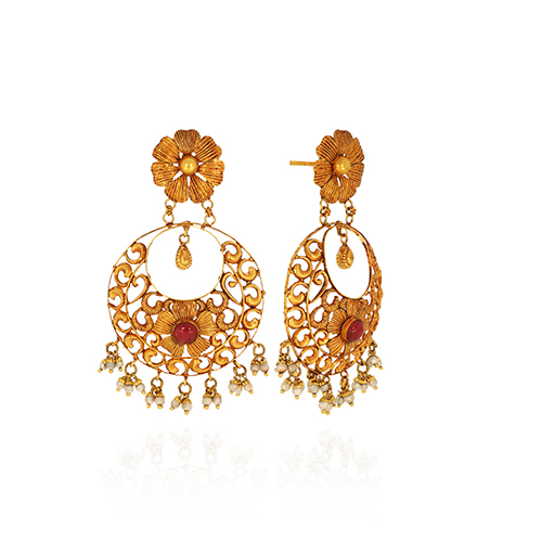 Imperial Blossom Gold Chandbalis - Senco Gold and Diamonds
