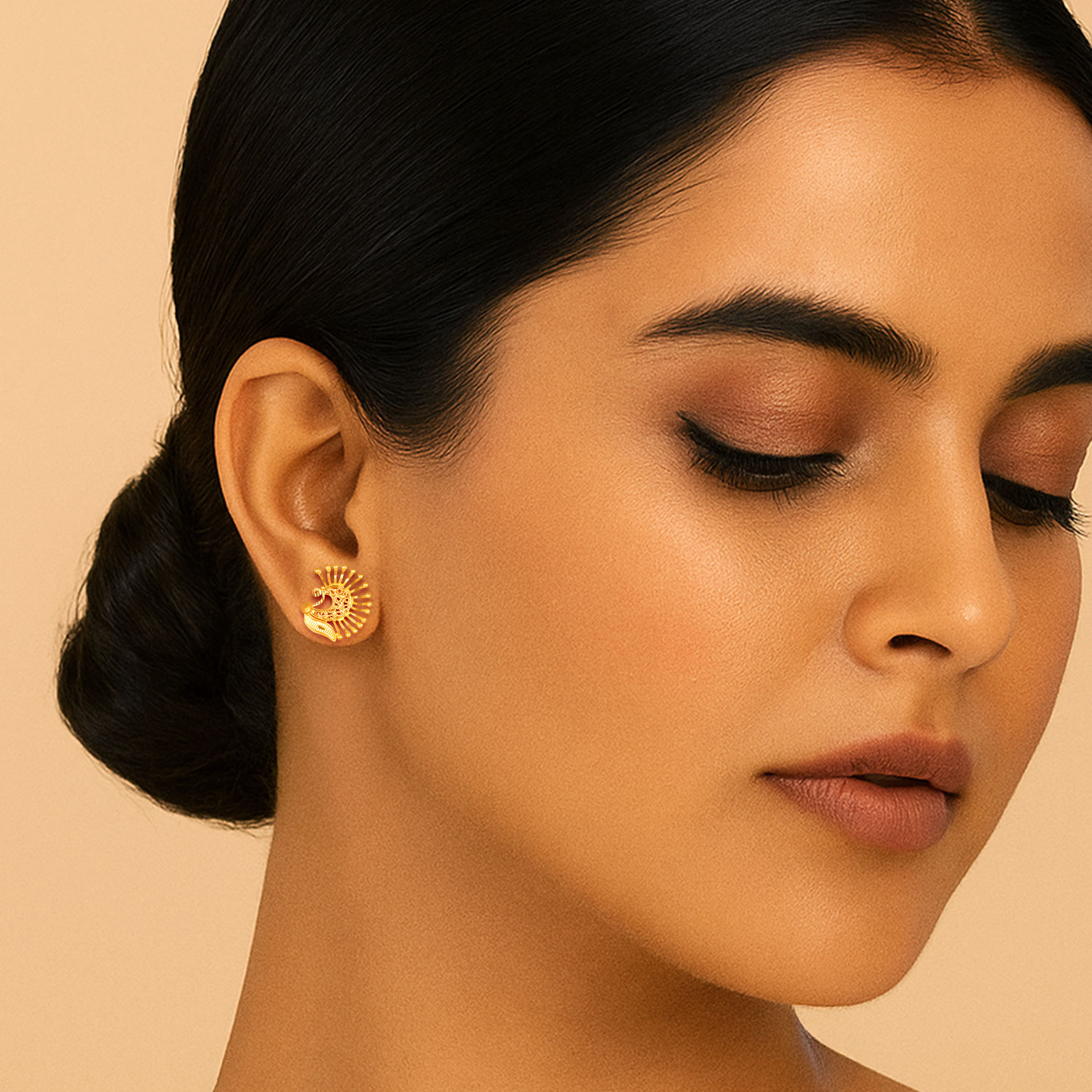 Radiant Peacock Motif Gold Studs - Senco Gold and Diamonds