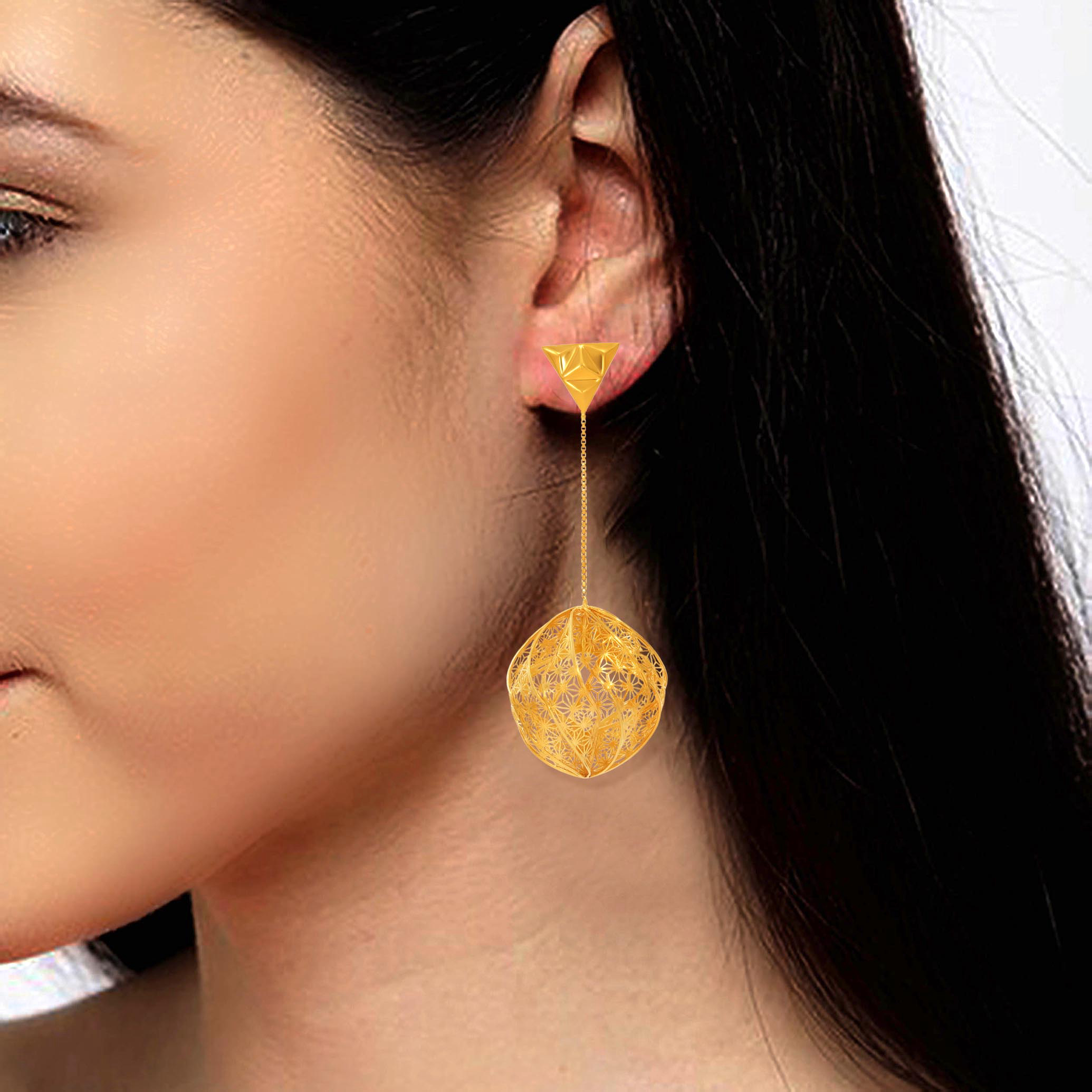 Globular Wonder Gold Long Earrings - Senco Gold and Diamonds