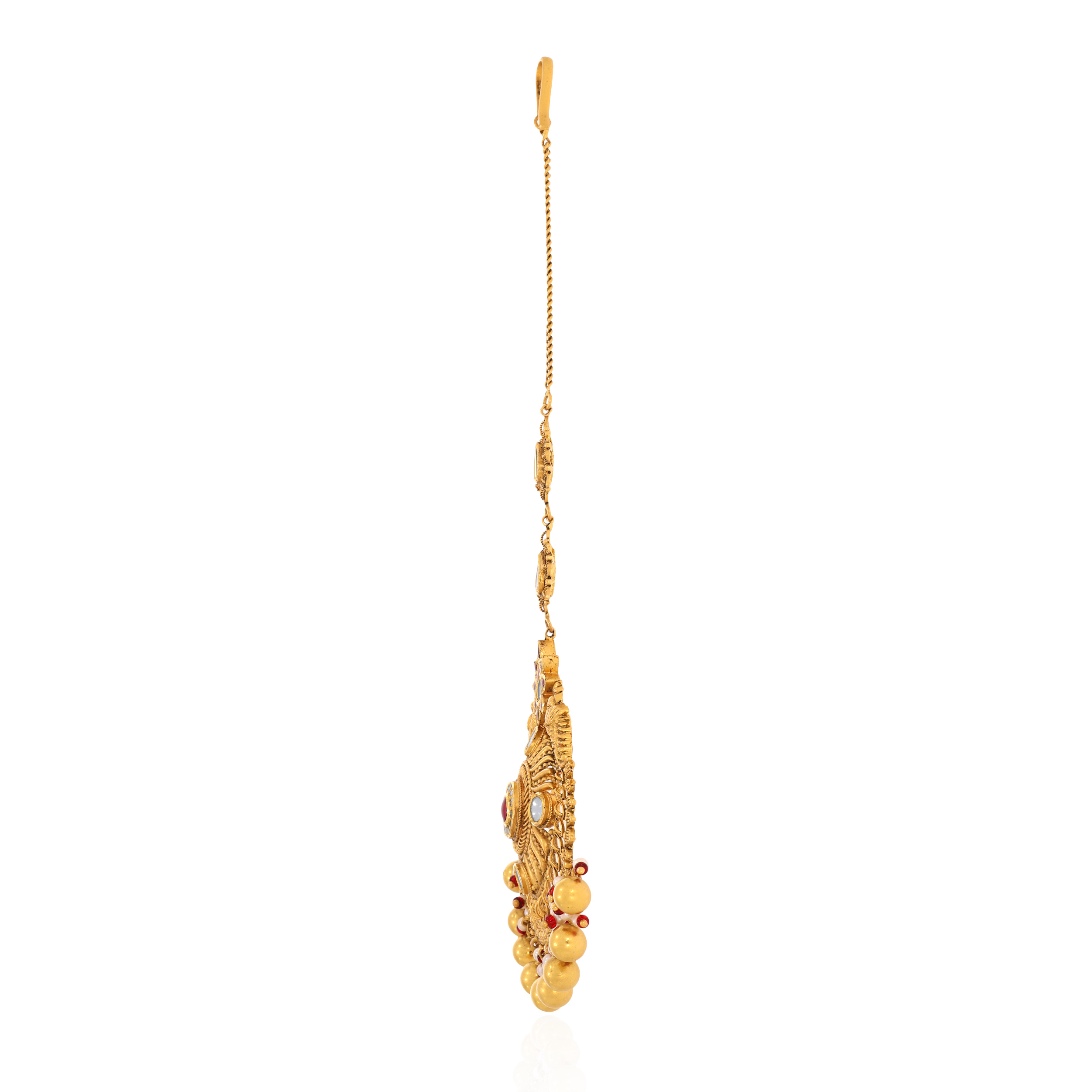 Royal Peacocks Antique Gold Kundan Maang Tikka - Senco Gold and Diamonds