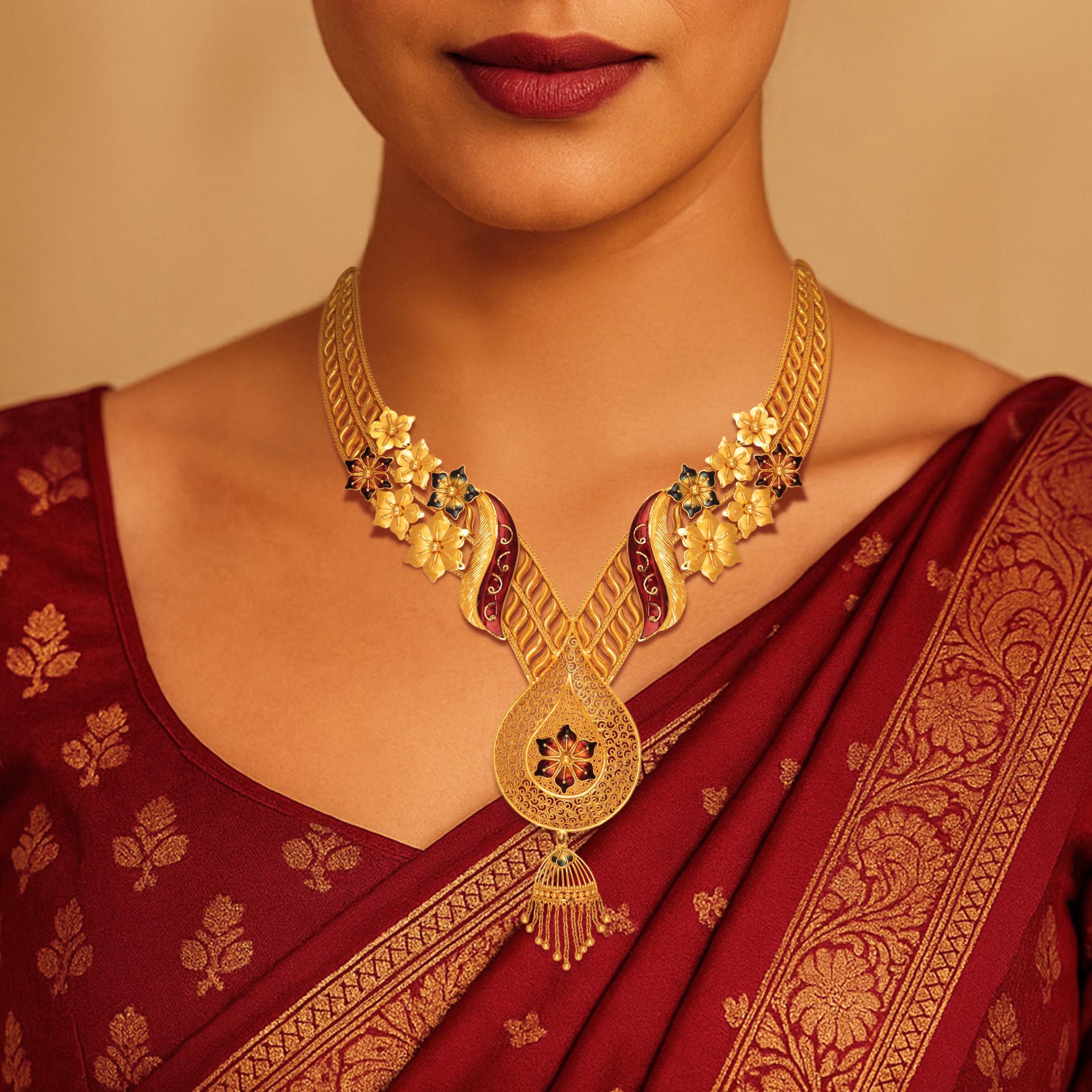 Aureline Enamel Grace Gold Necklace - Senco Gold and Diamonds