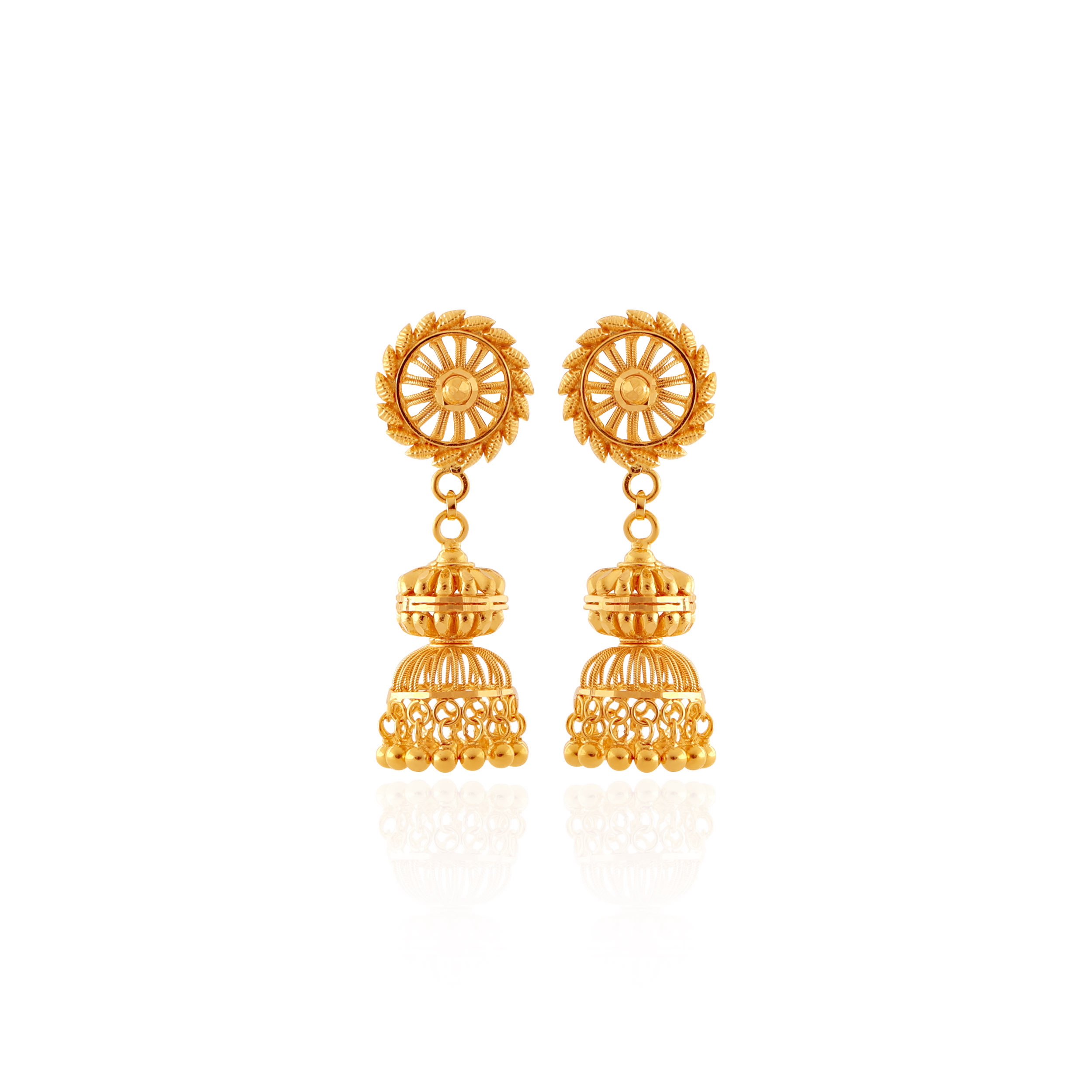 Ethnic Sunburst Gold Jhumka Earrings - Senco Gold and Diamonds
