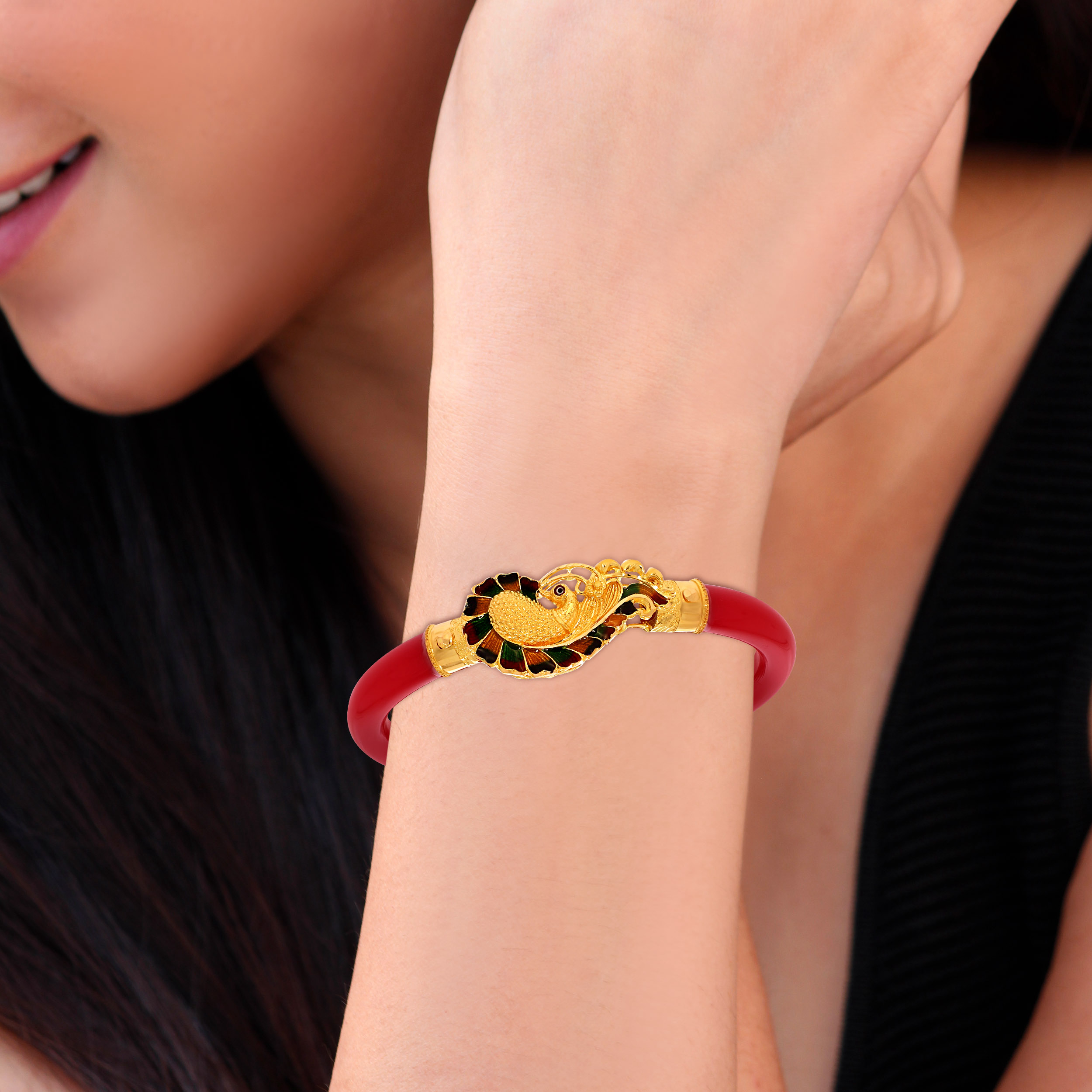 Magnificent Ruby Peacock Gold Pola Bangle - Senco Gold and Diamonds