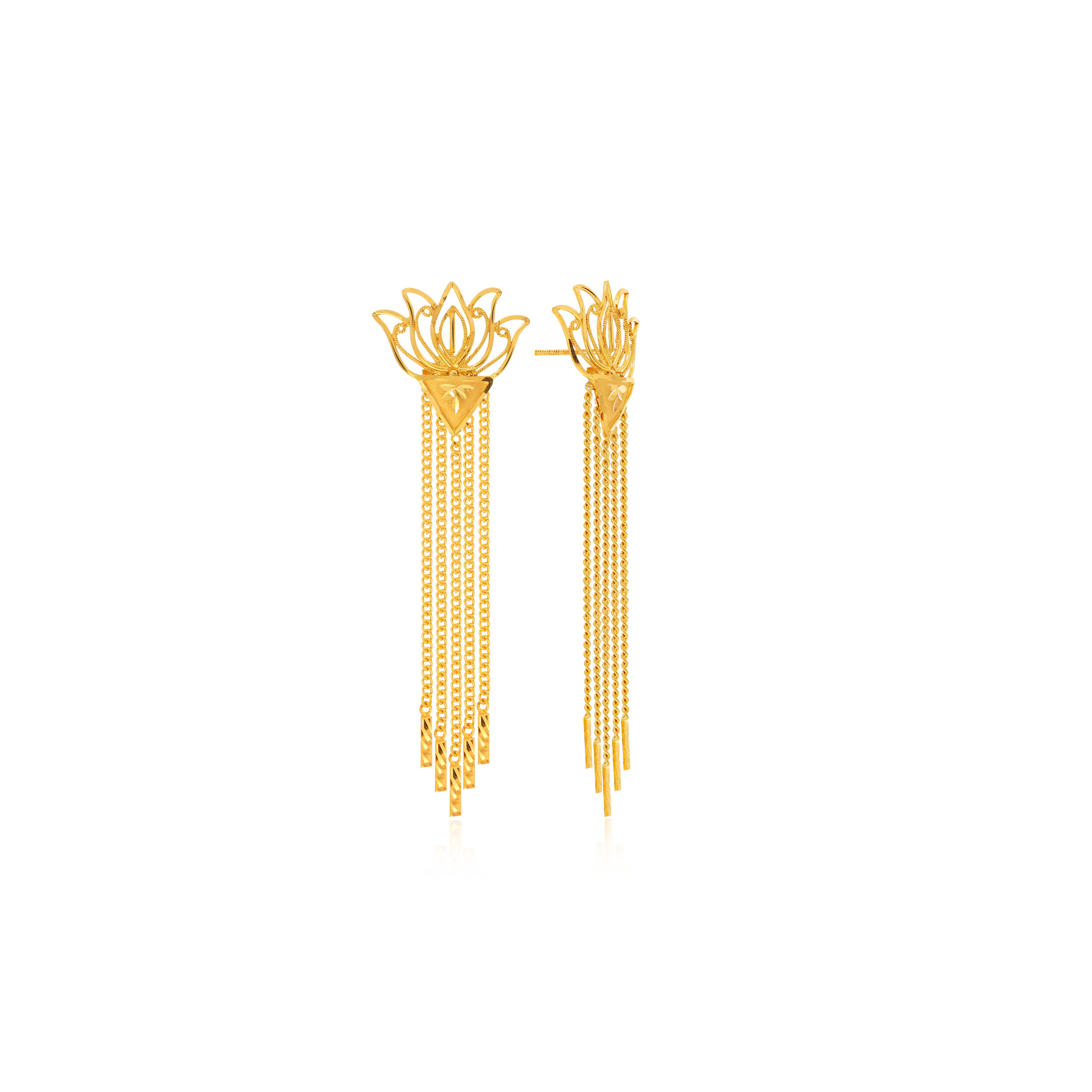 Floral Serenity Gold Long Earrings - Senco Gold and Diamonds