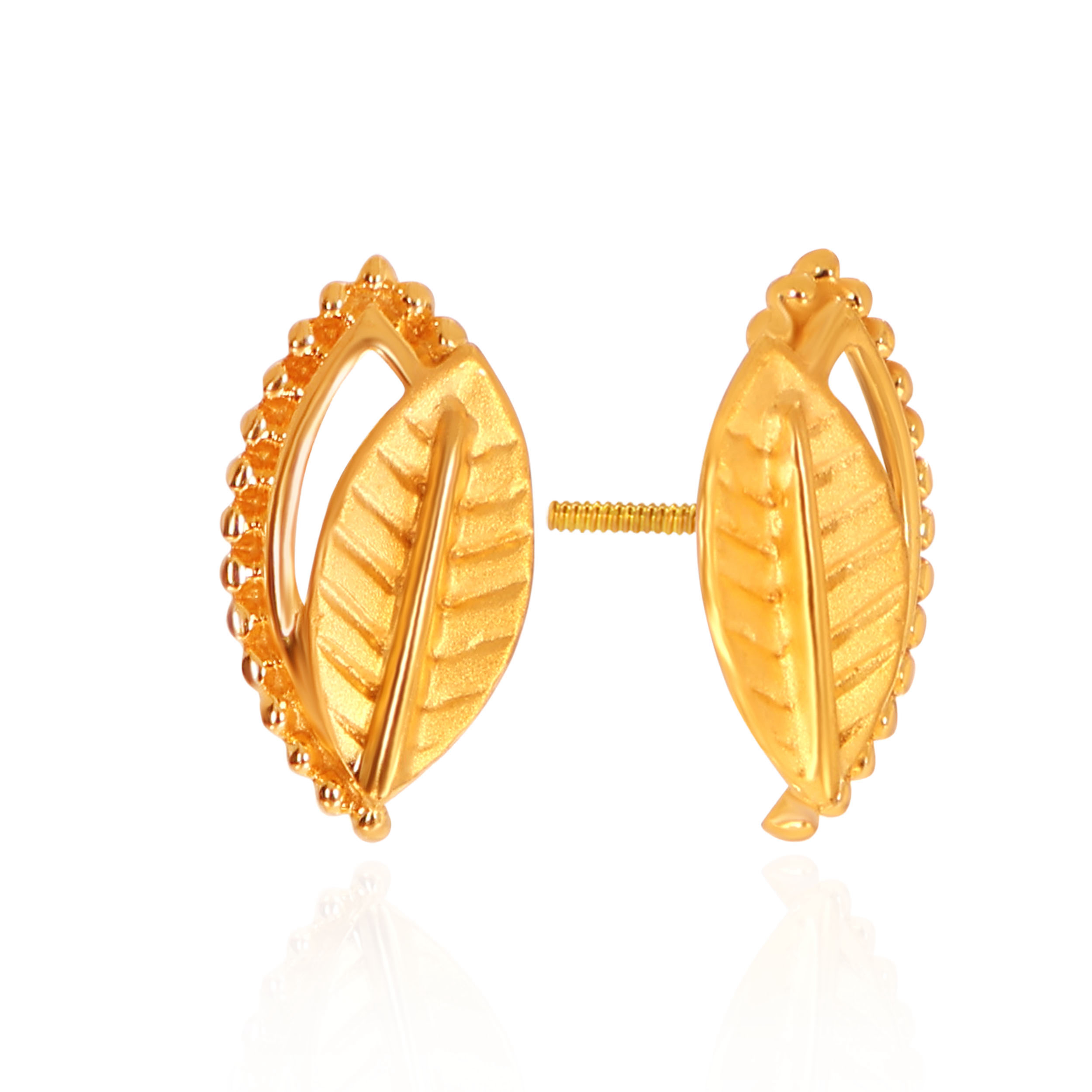 Botanic Vein Leaf Gold Studs - Senco Gold and Diamonds