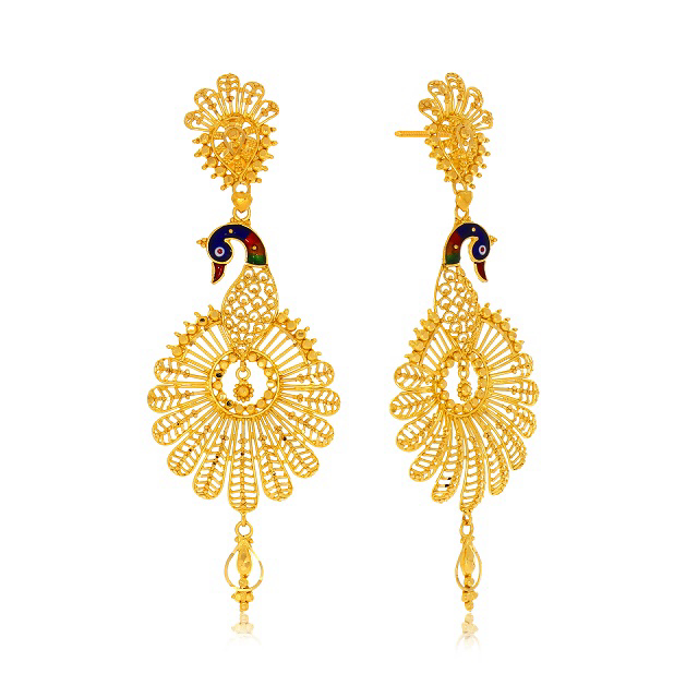 Exquisite Mayuri Gold Danglers - Senco Gold and Diamonds
