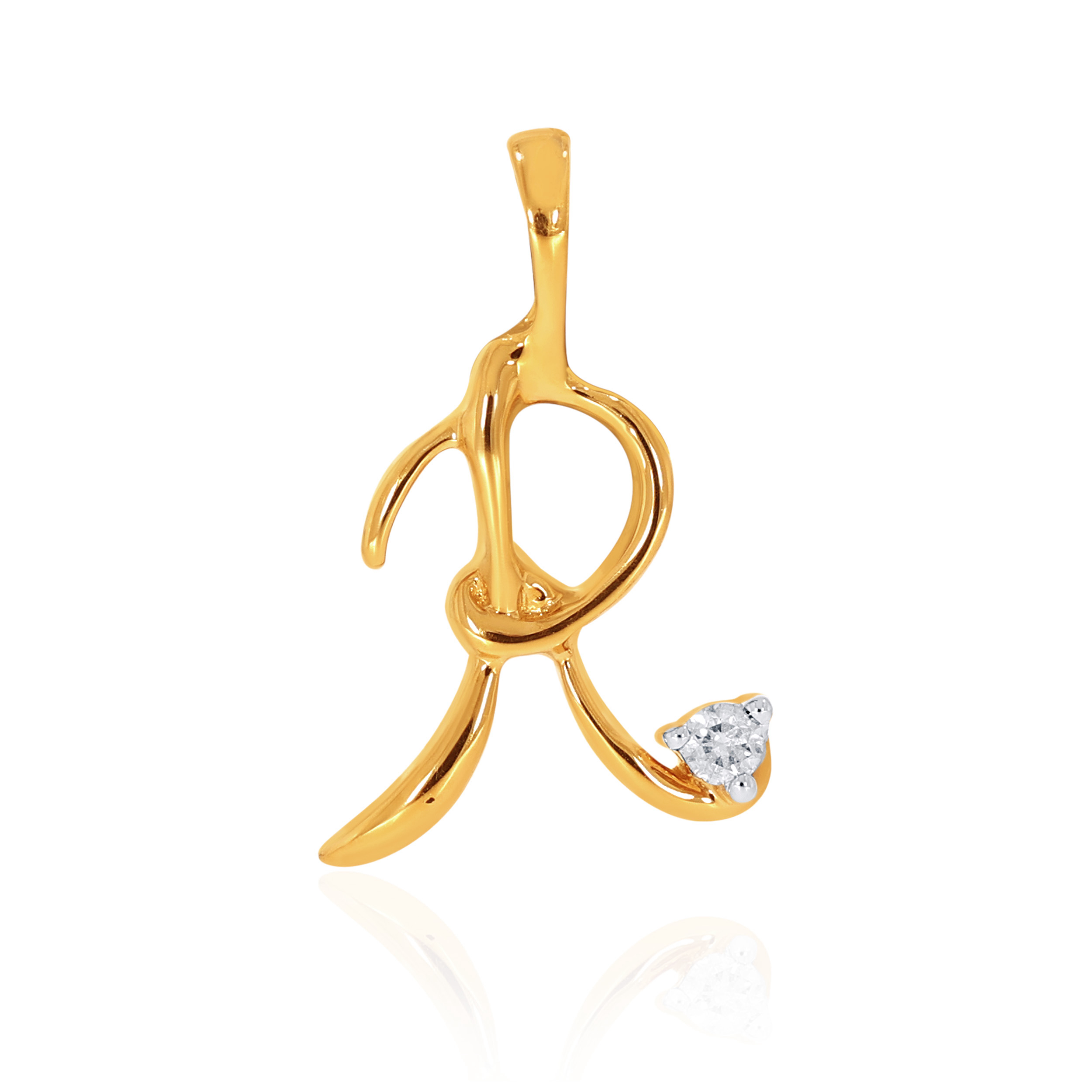 18K Yellow Gold R Alphabet Diamond Pendant-DPN-D000748615 - Senco Gold and Diamonds