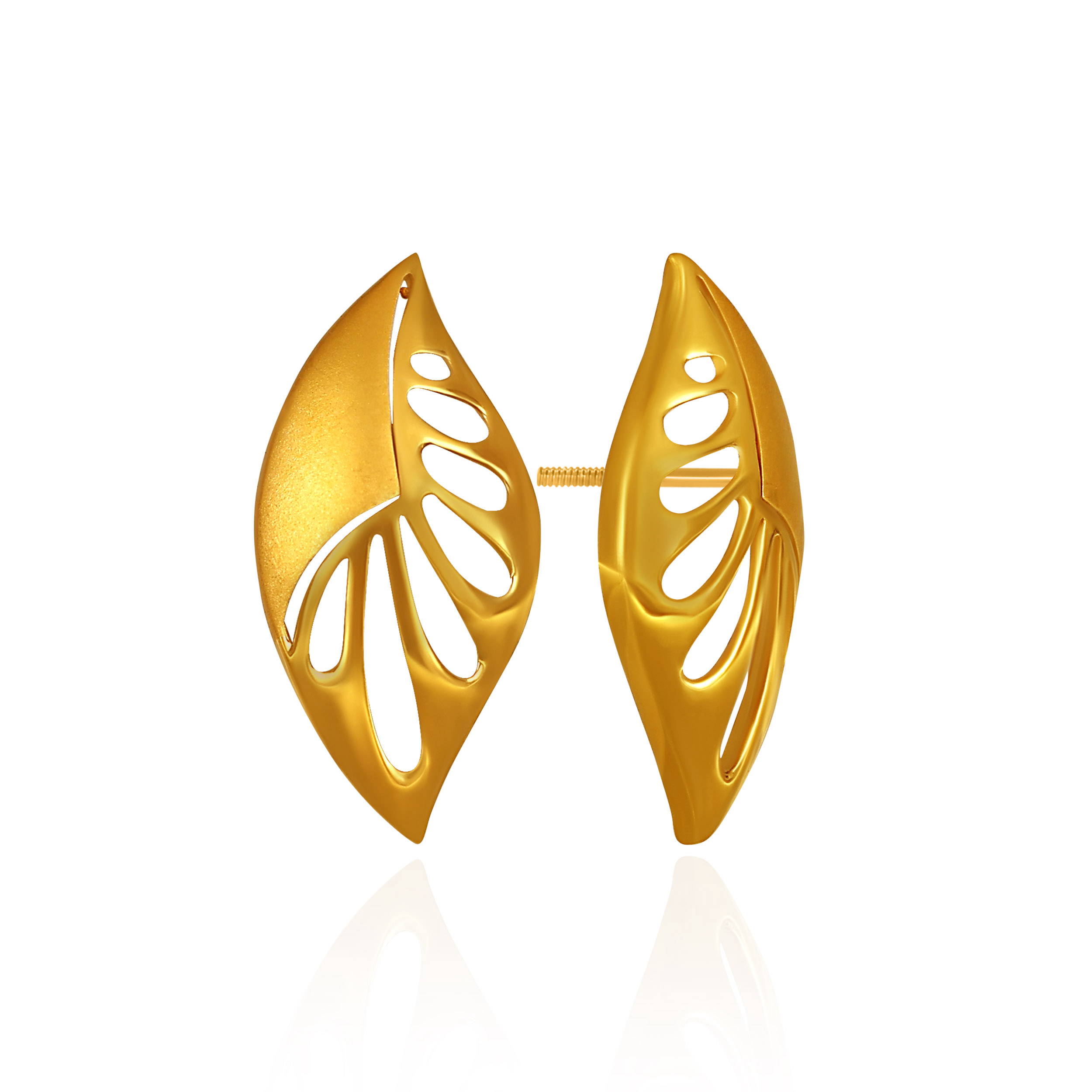 Sleek Leaf Detail Gold Studs - Senco Gold and Diamonds