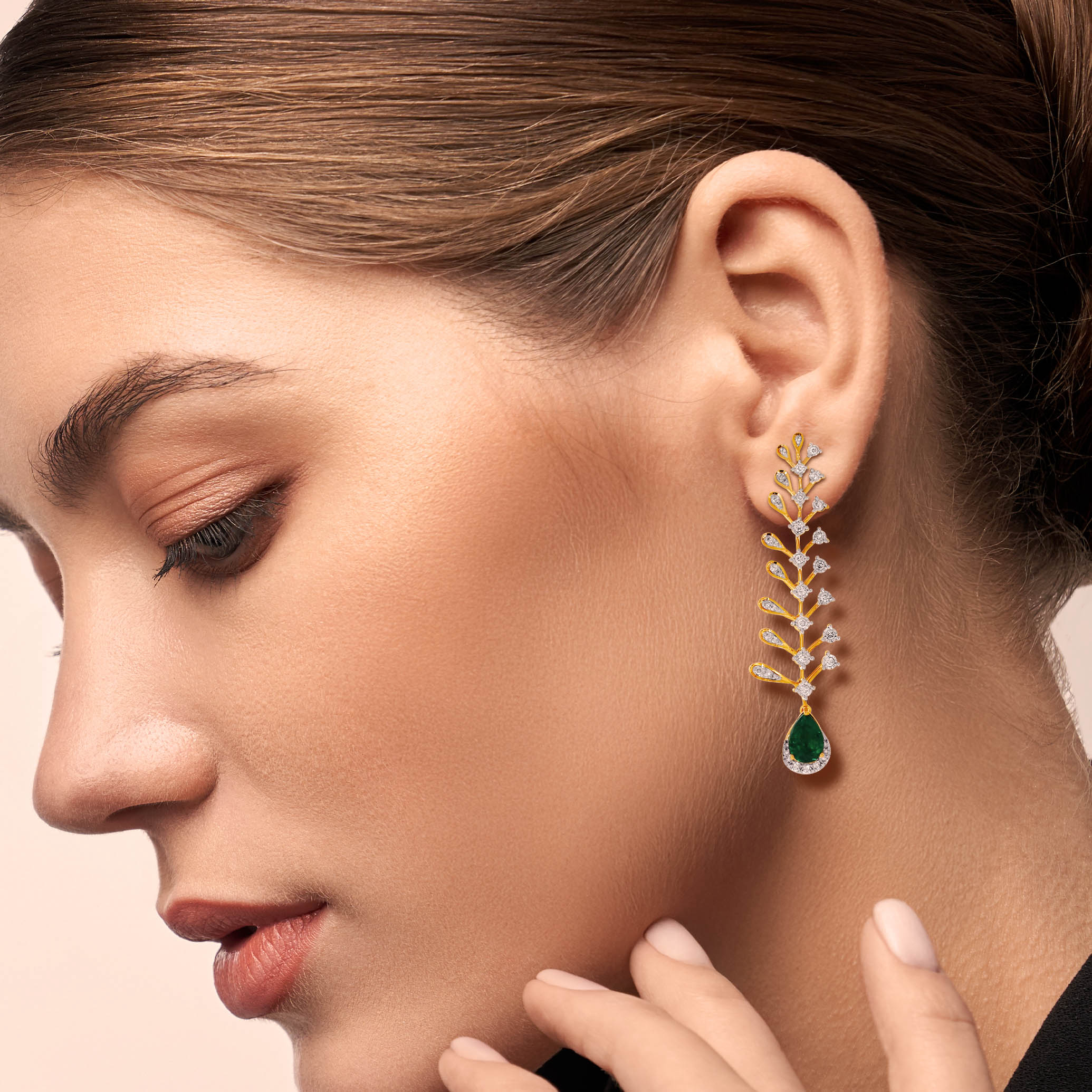 Vine Whisper Diamond Long Earrings - Senco Gold and Diamonds