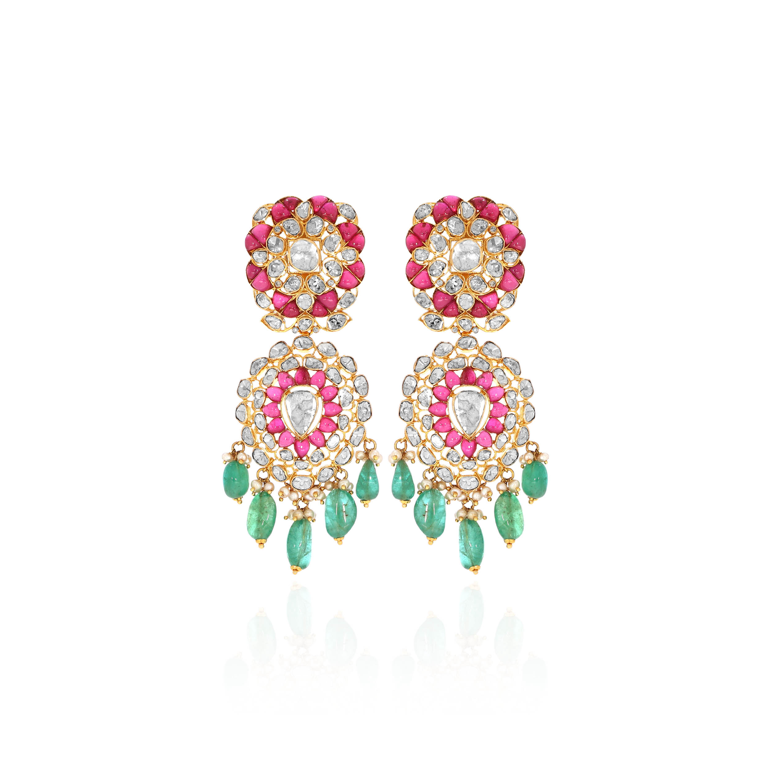 18K Yellow Gold Polki Diamond Drop Earrings-DT-D000757500 - Senco Gold and Diamonds