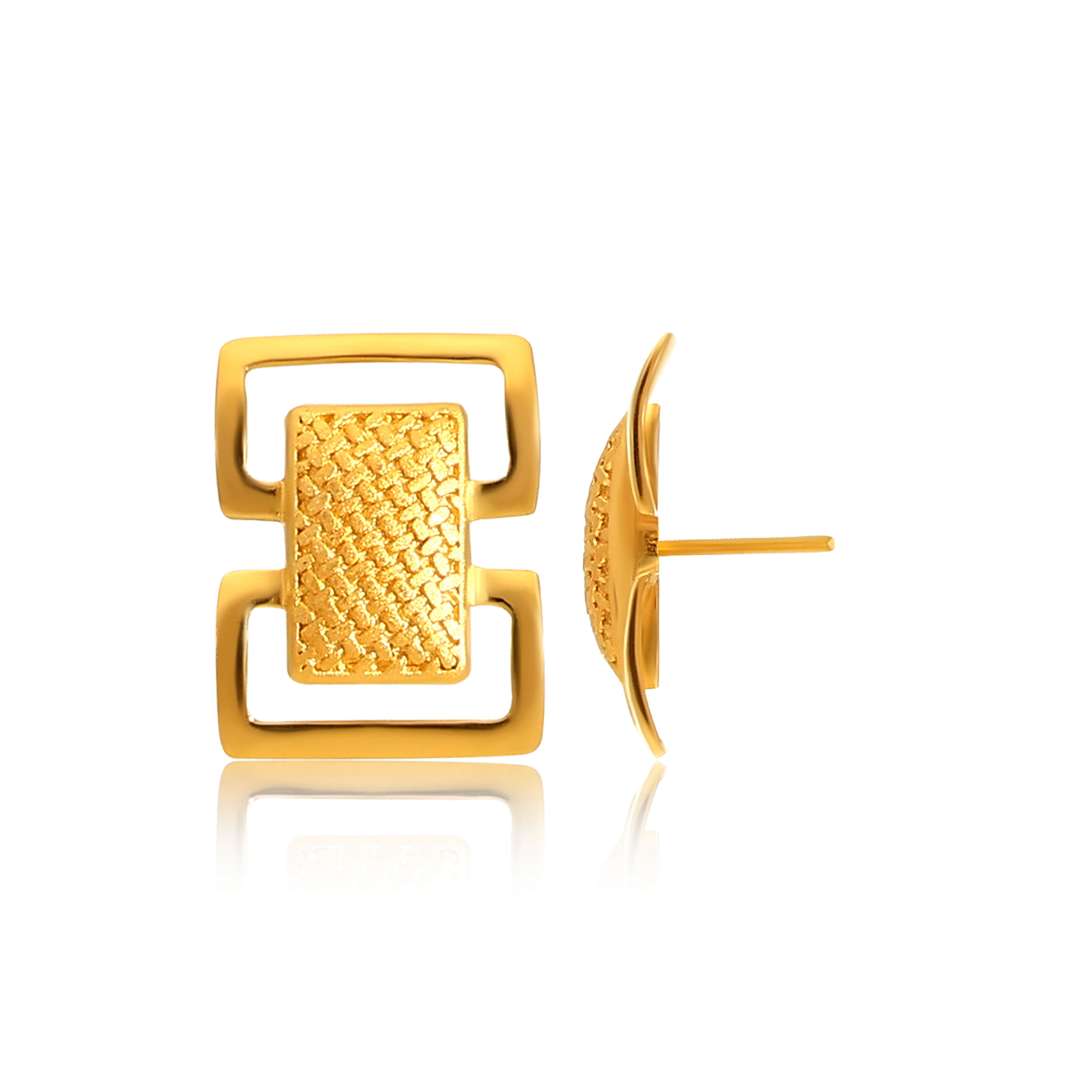 Textured Grid Gold Studs - Senco Gold and Diamonds