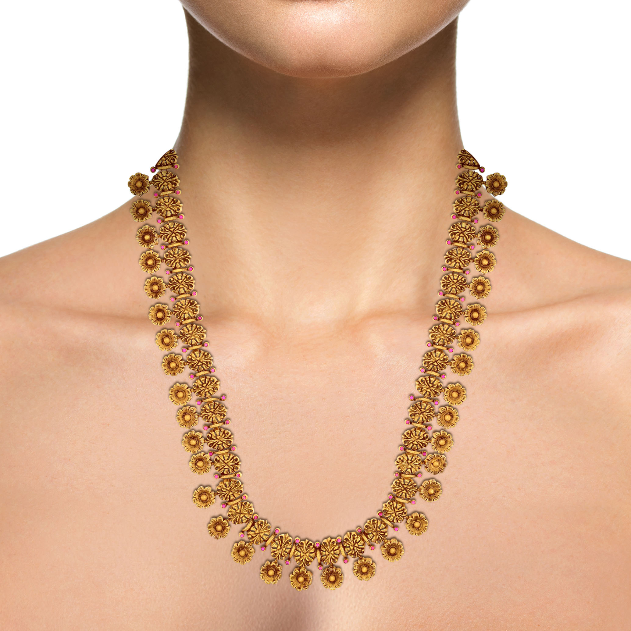 Floral Treasure Antique Gold Long Necklace - Senco Gold and Diamonds
