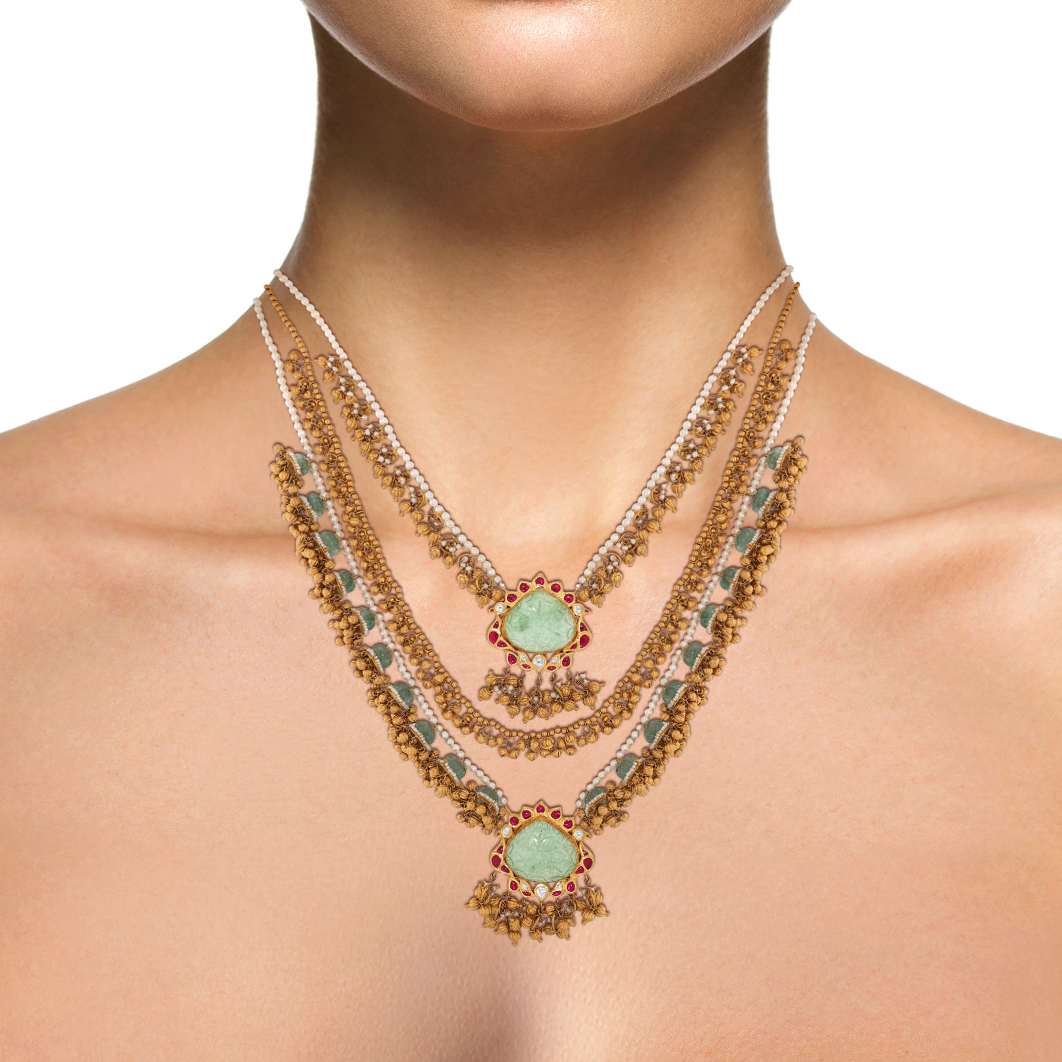 22K Yellow Gold Kundan Necklace-GN-D000766901 - Senco Gold and Diamonds