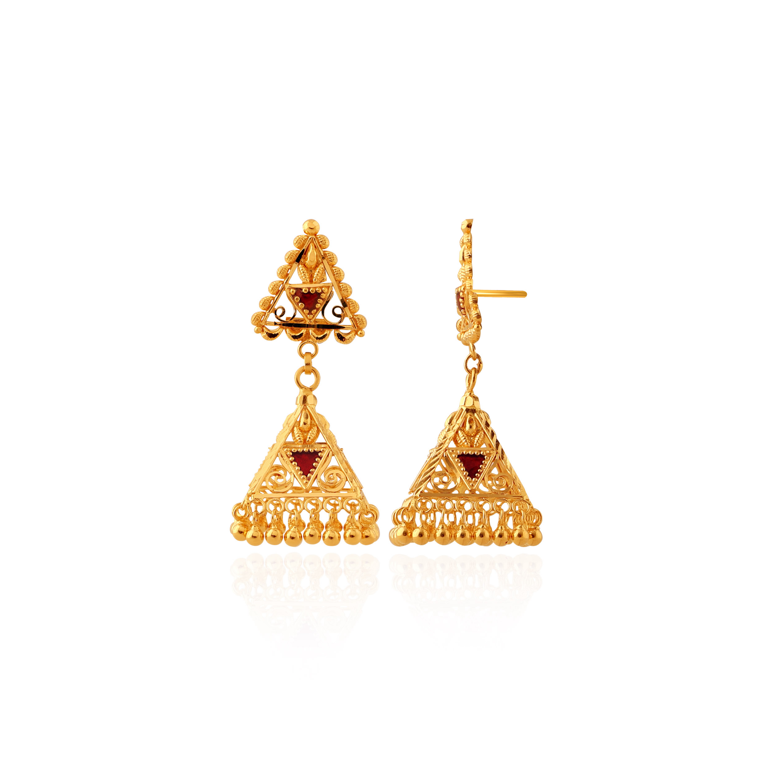 Royal Triad Gold Jhumka Earrings - Senco Gold and Diamonds