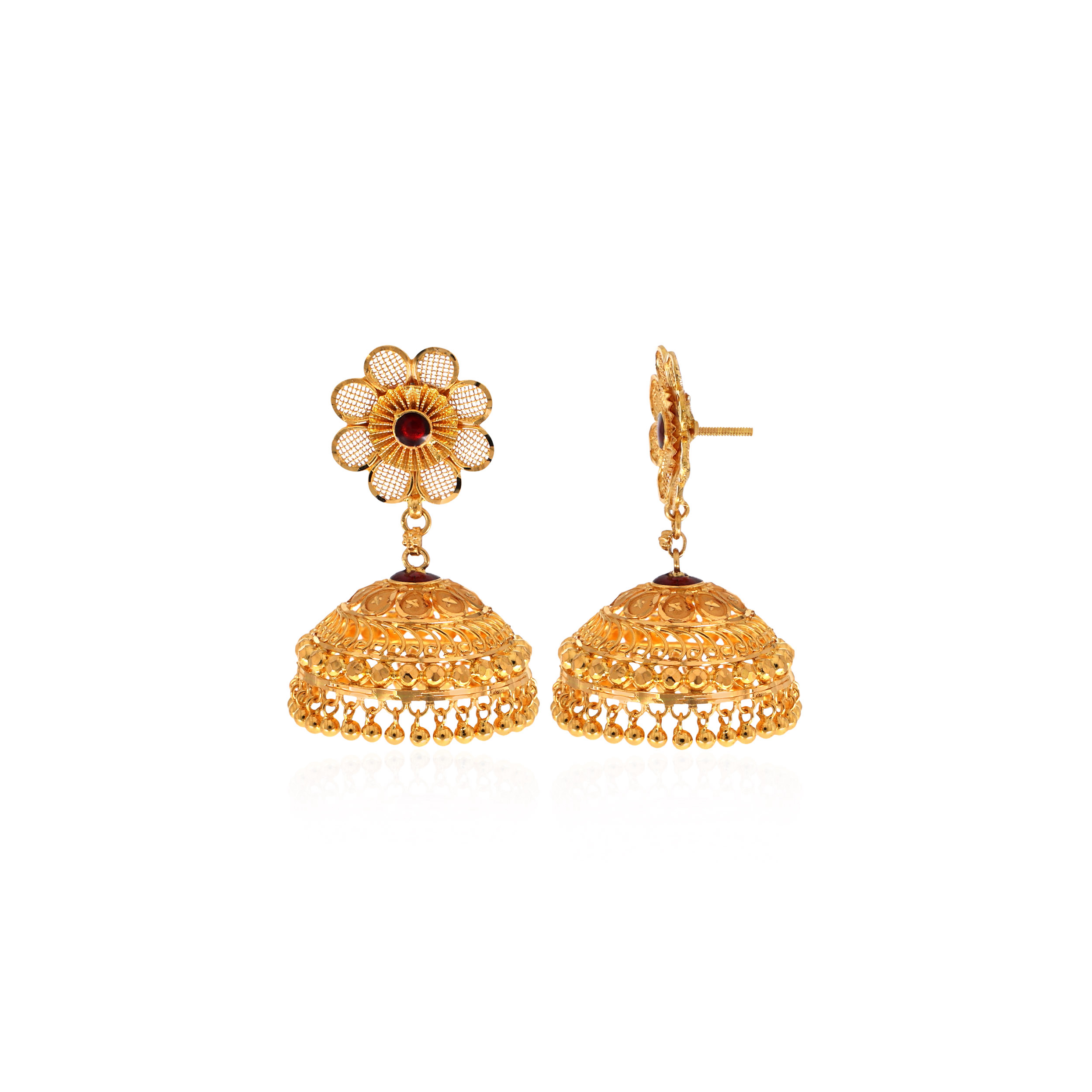 Breezy Bloom Gold Jhumka Earrings - Senco Gold and Diamonds