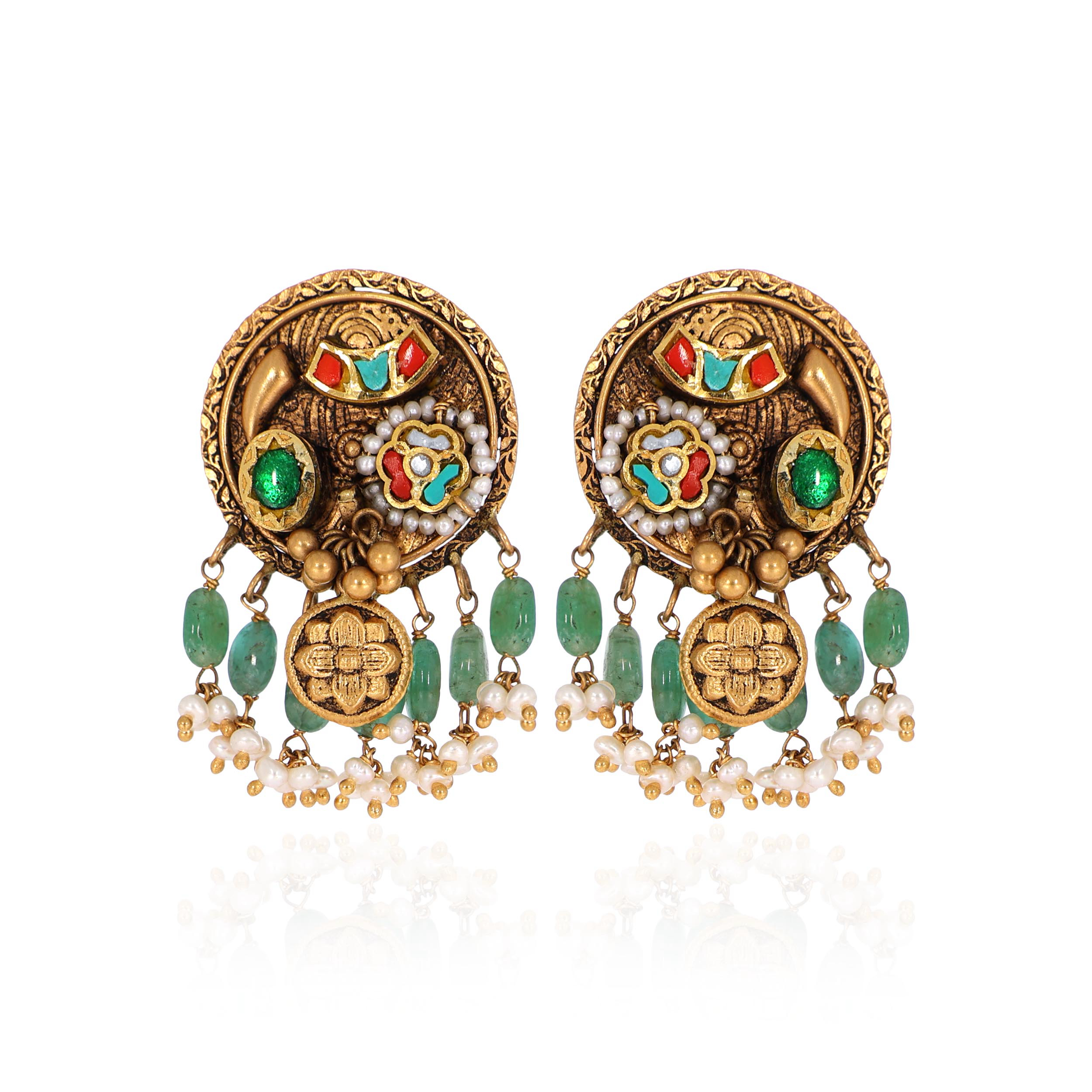 22K Yellow Gold Kundan Earrings-GPGN-D000782901 - Senco Gold and Diamonds