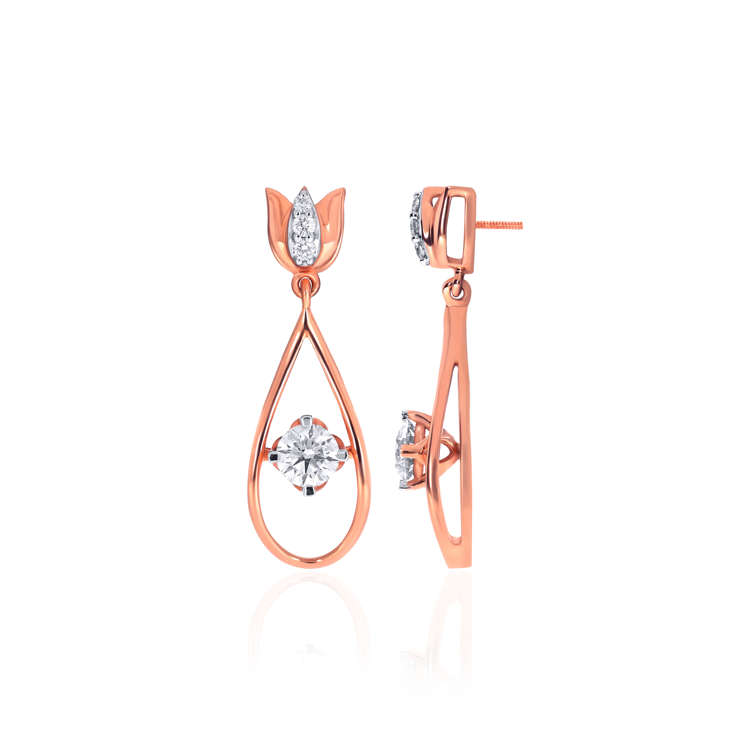 18K Rose Gold Diamond Drop Earrings-DT-D000754614 - Senco Gold and Diamonds