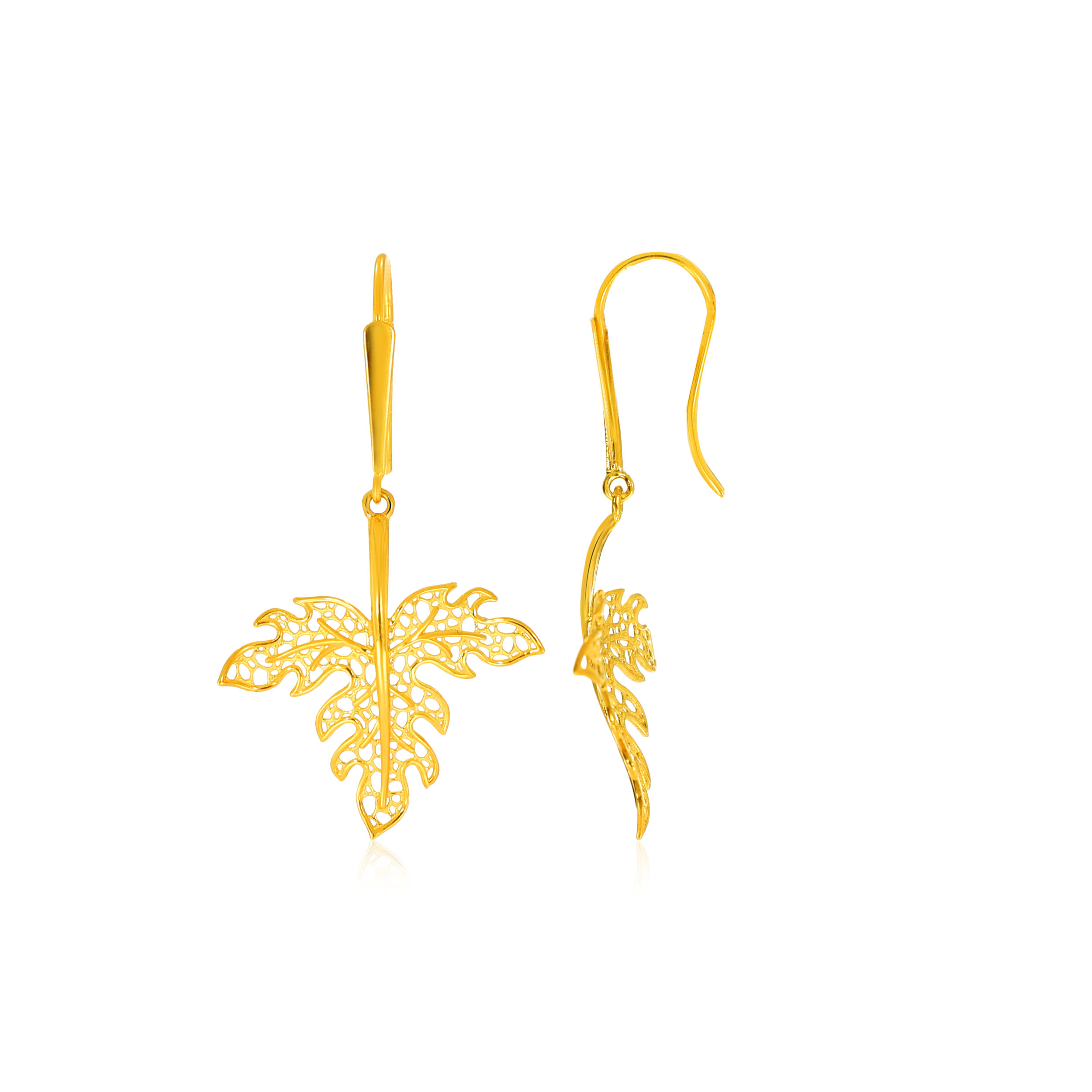 Tropical Leaves Gold Hook Earrings - Senco Gold and Diamonds