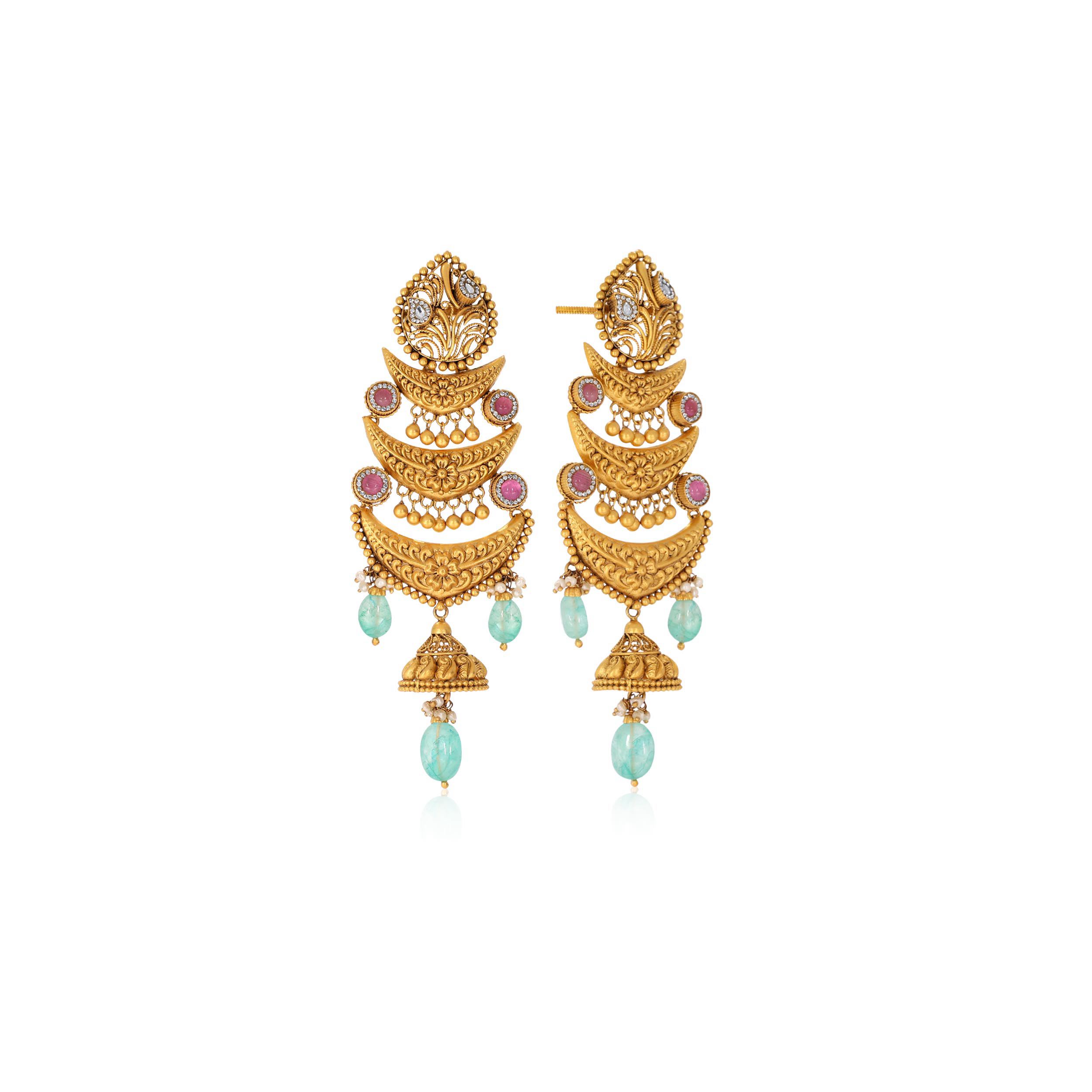 Majestic Trio Kundan Gold Danglers - Senco Gold and Diamonds