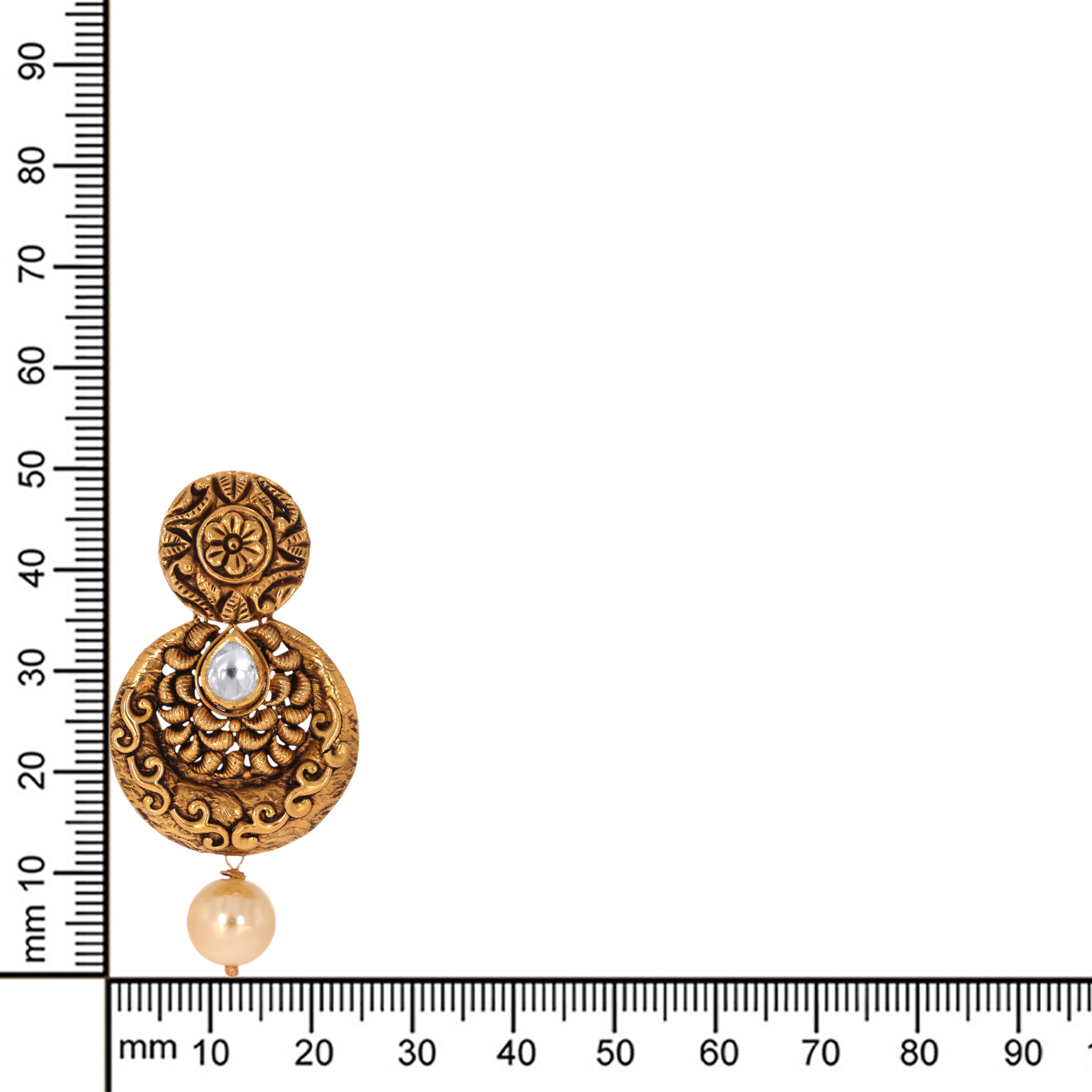 Heritage Carved Gold Kundan Earrings - Senco Gold and Diamonds