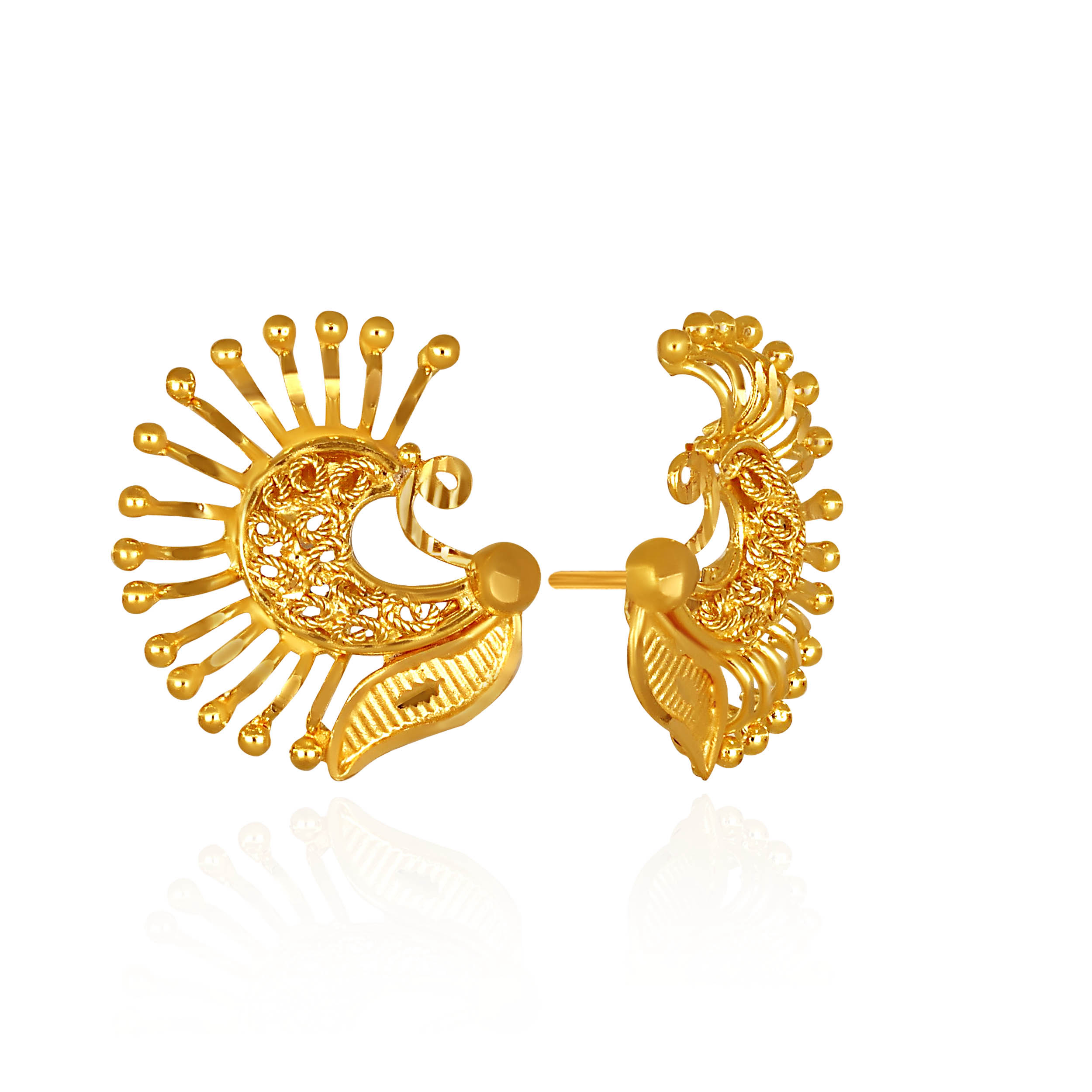 Radiant Peacock Motif Gold Studs - Senco Gold and Diamonds