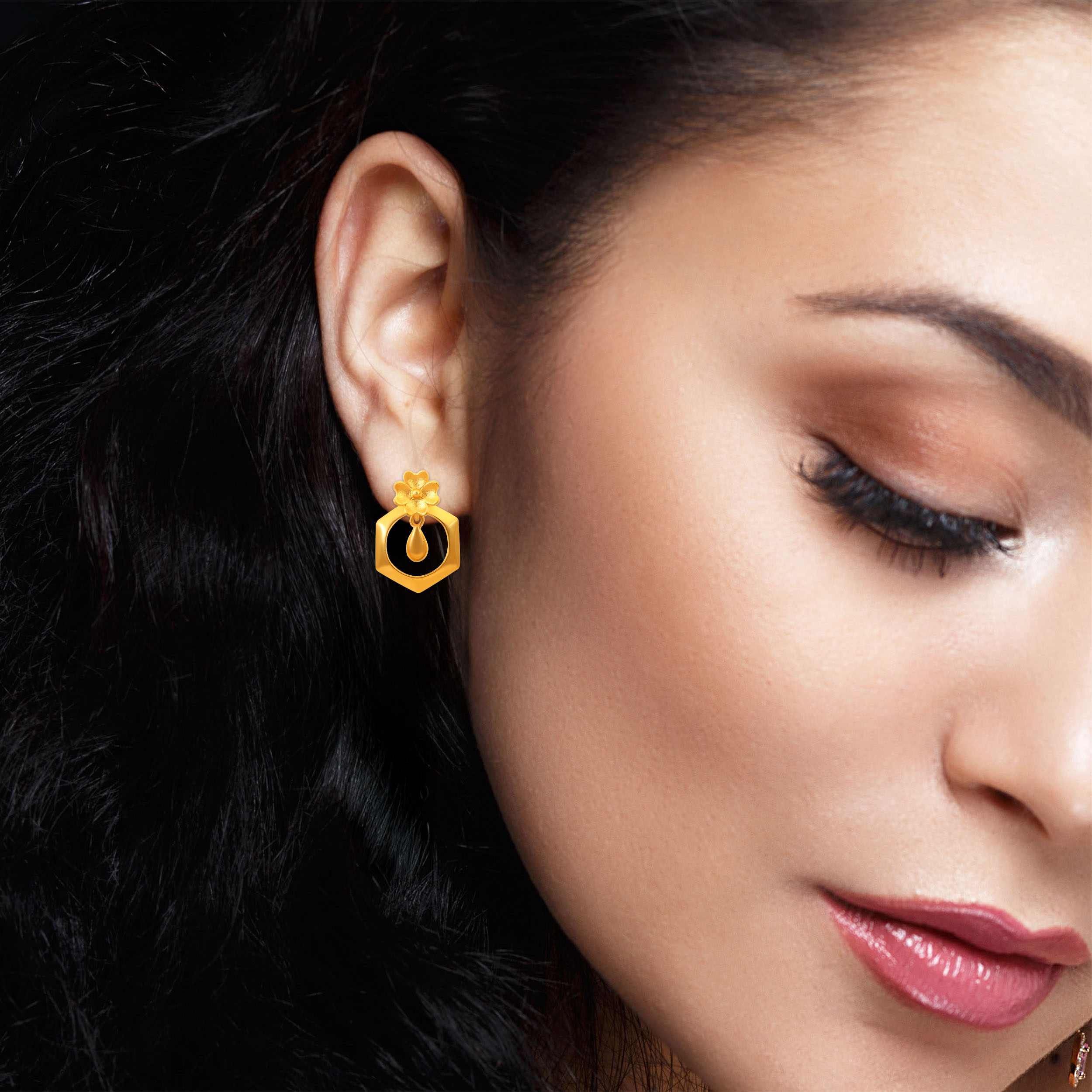 Artistic Hexagon Gold Earrings - Senco Gold and Diamonds