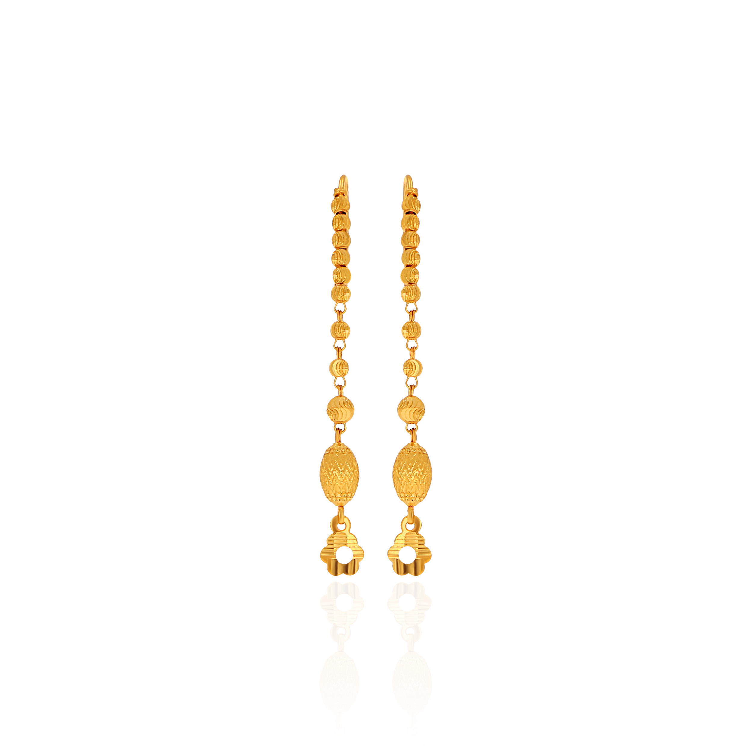 Classic Textured Bead Gold Dangler Earrings - Senco Gold and Diamonds