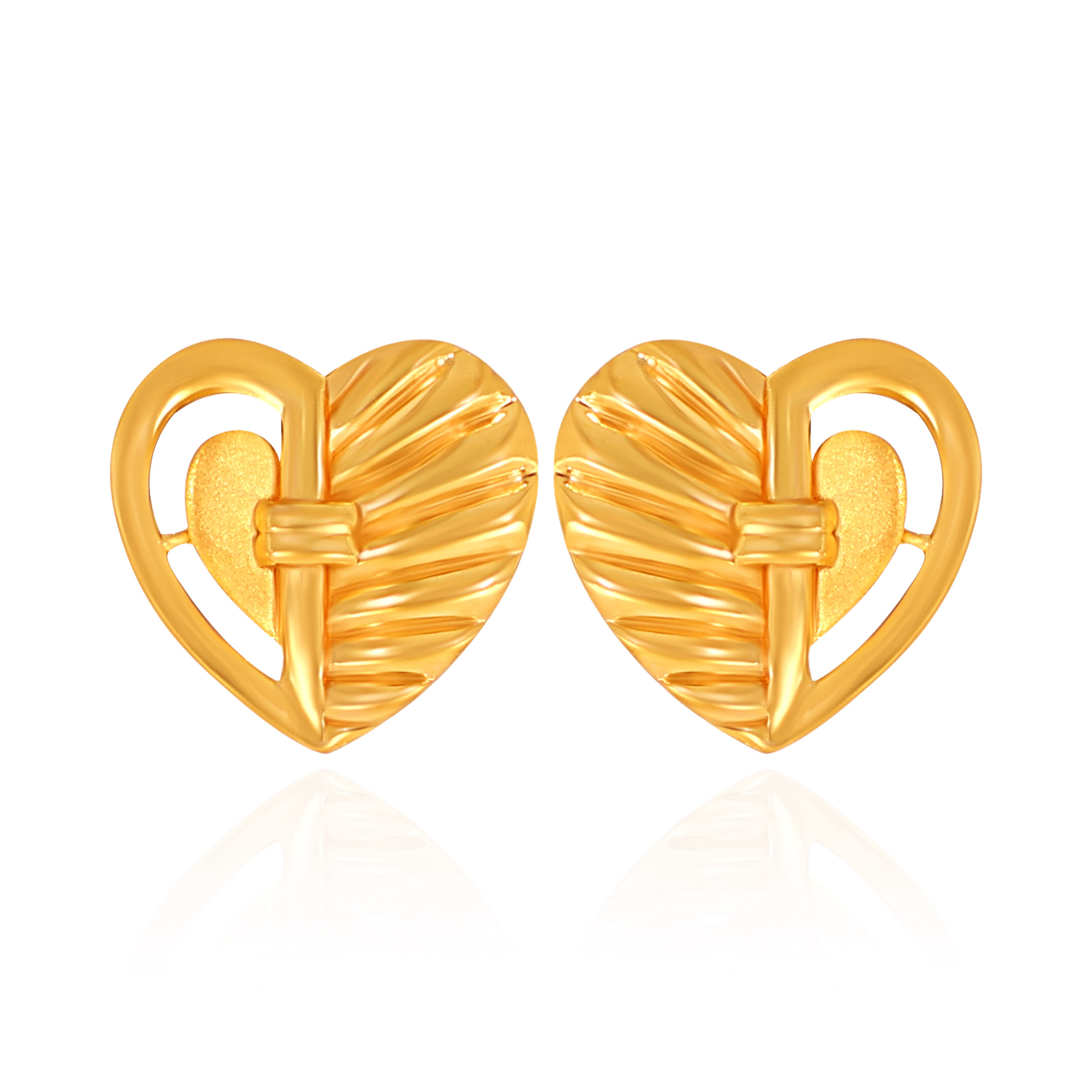 Aria Textured Heart Gold Studs - Senco Gold and Diamonds