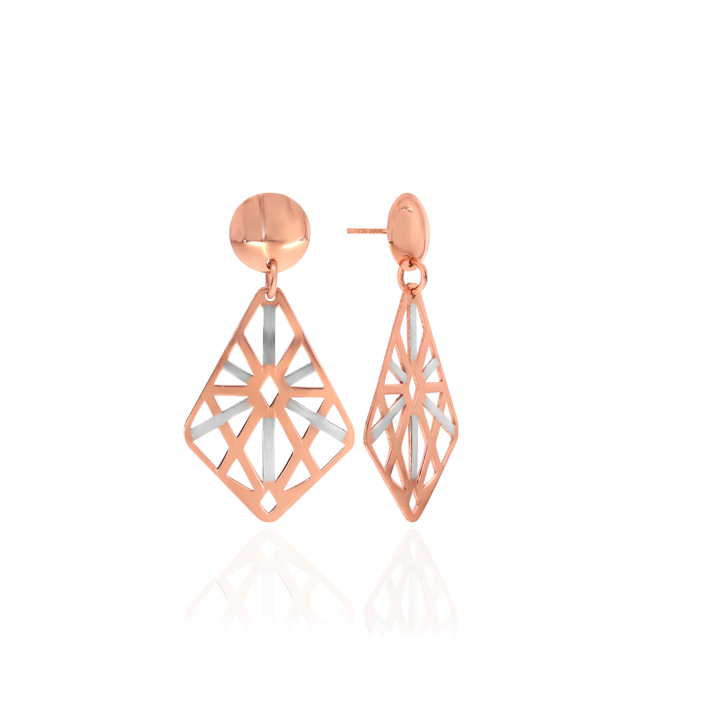 Sleek Rhodium Edged Gold Drop Earrings - Senco Gold and Diamonds