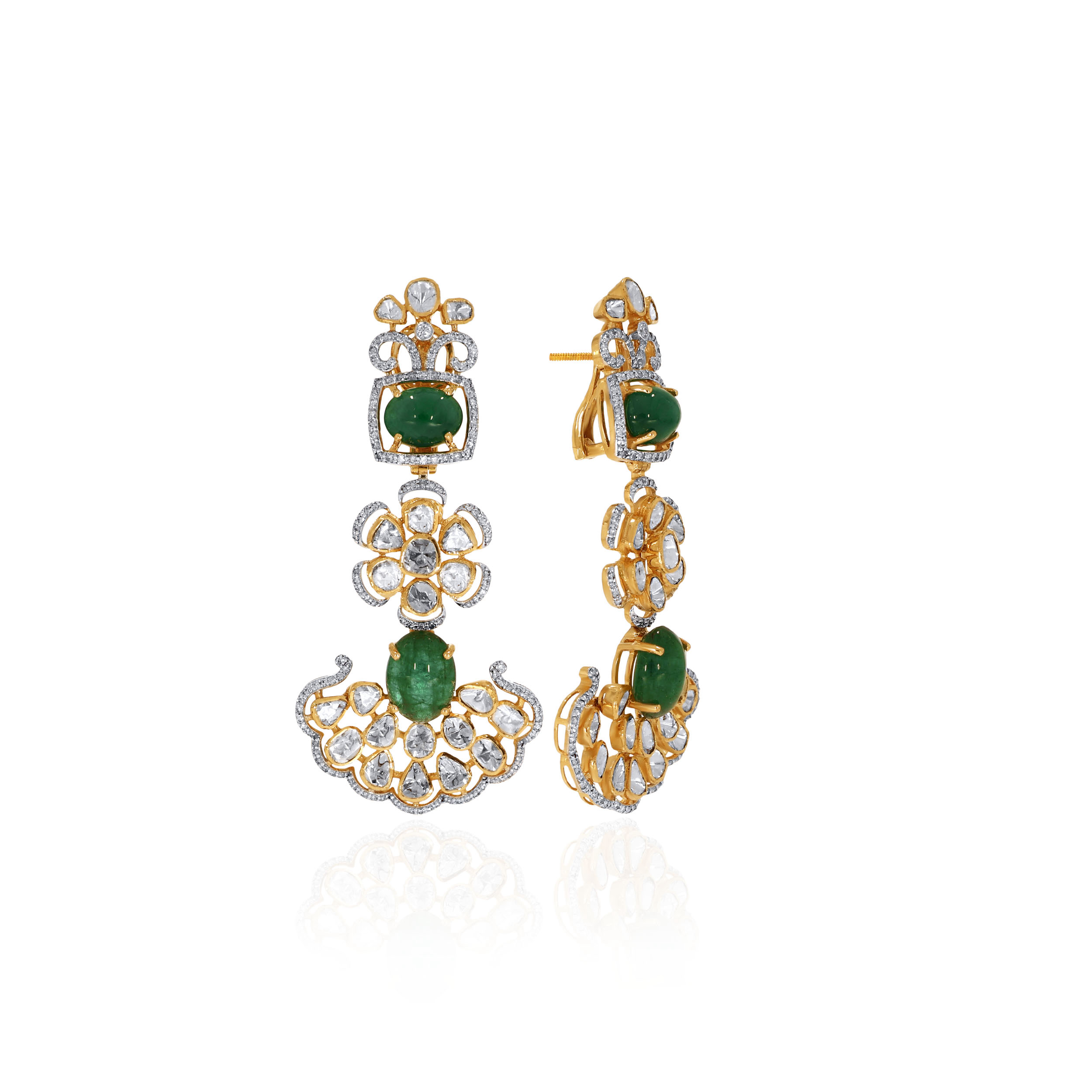 14K Yellow Gold Polki Diamond Earrings-DTGN-D000788828 - Senco Gold and Diamonds