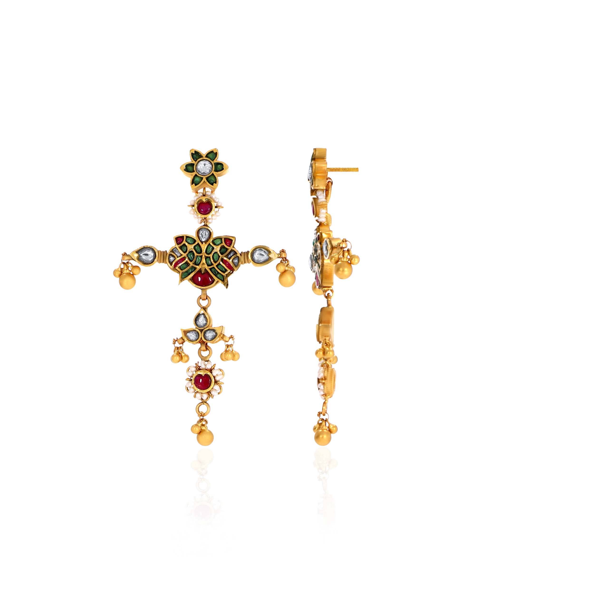 22K Yellow Gold Kundan Earrings-GPGN-D000782892 - Senco Gold and Diamonds