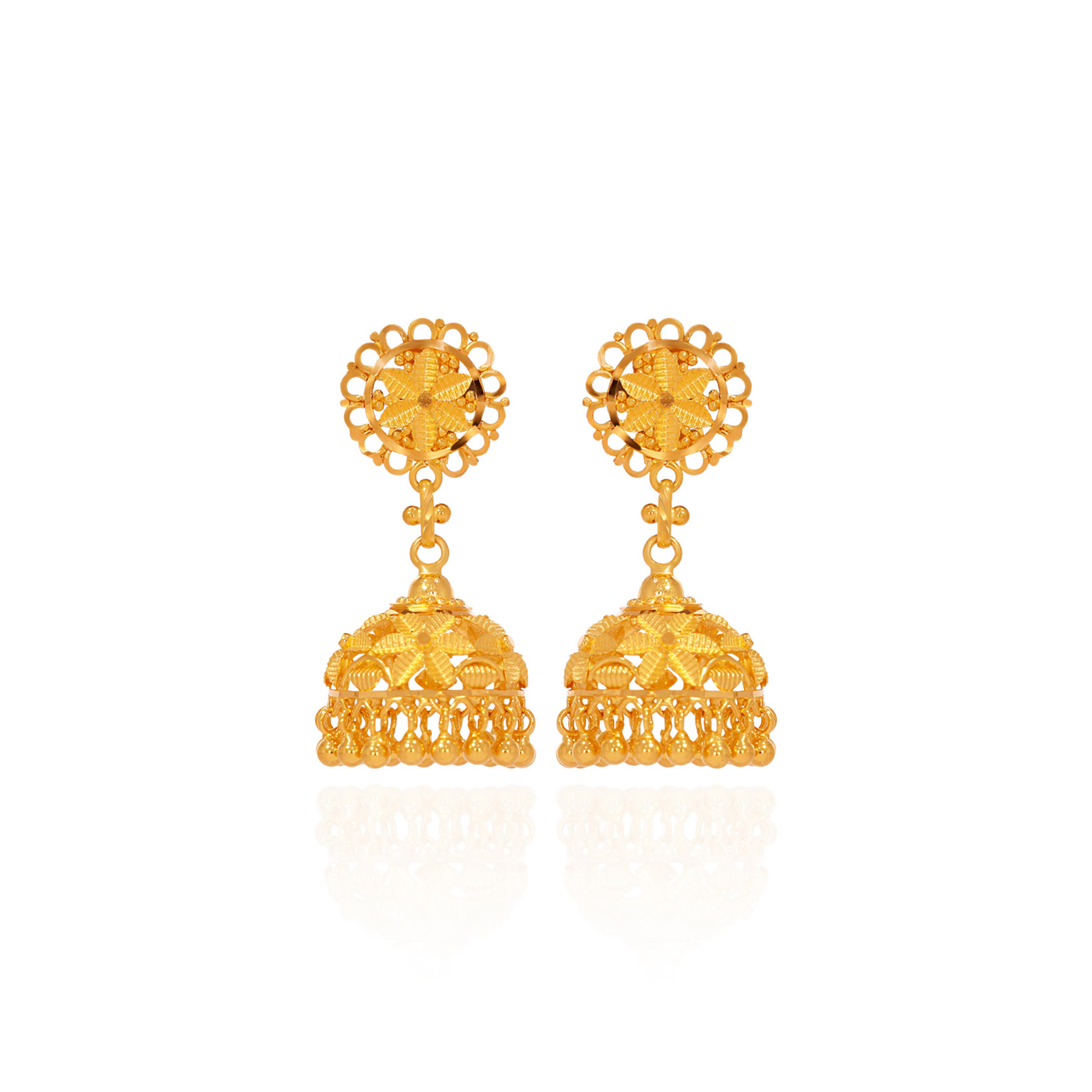Classic Ethnic Gold Jhumka Earrings - Senco Gold and Diamonds