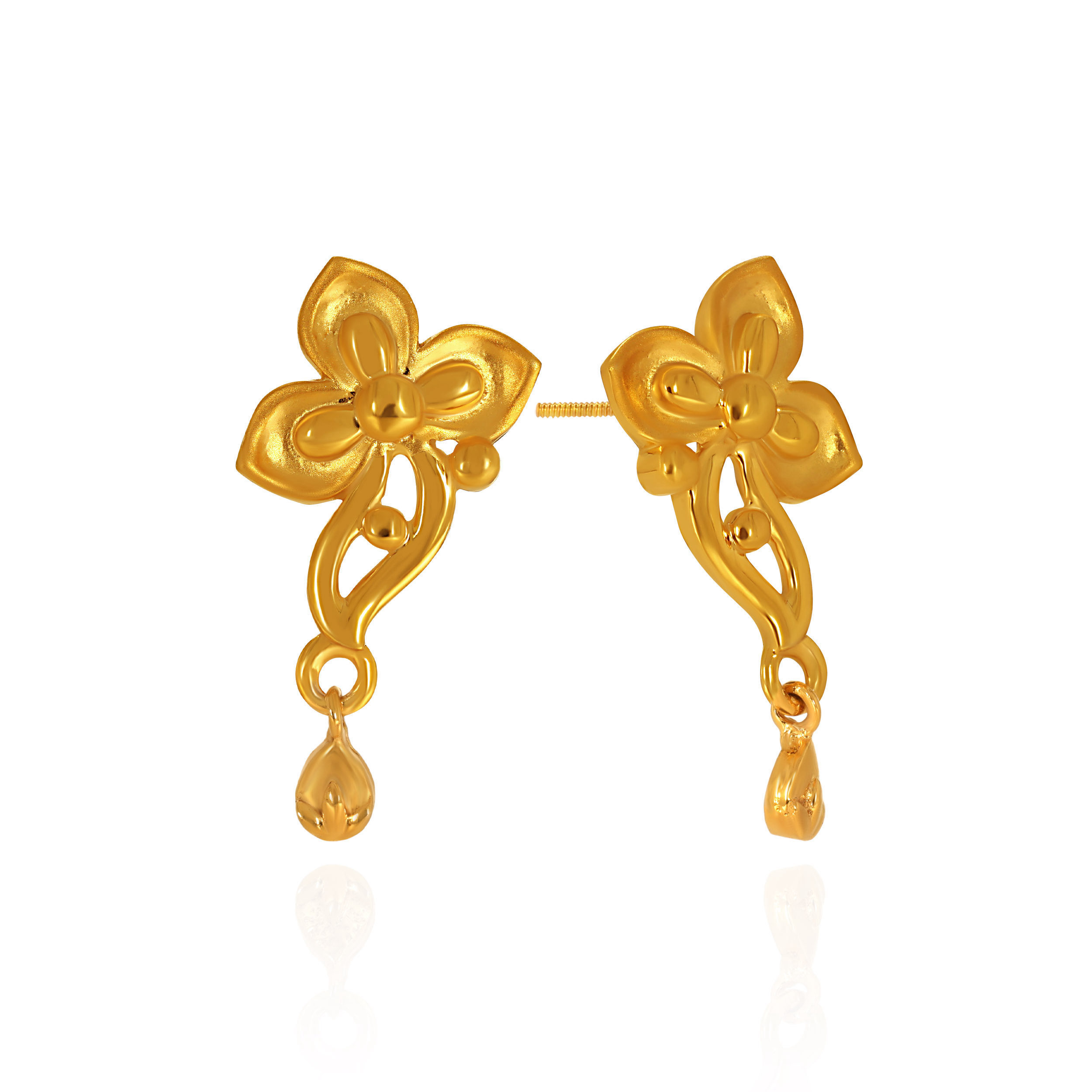 Floral Vein Gold Drop Earrings - Senco Gold and Diamonds