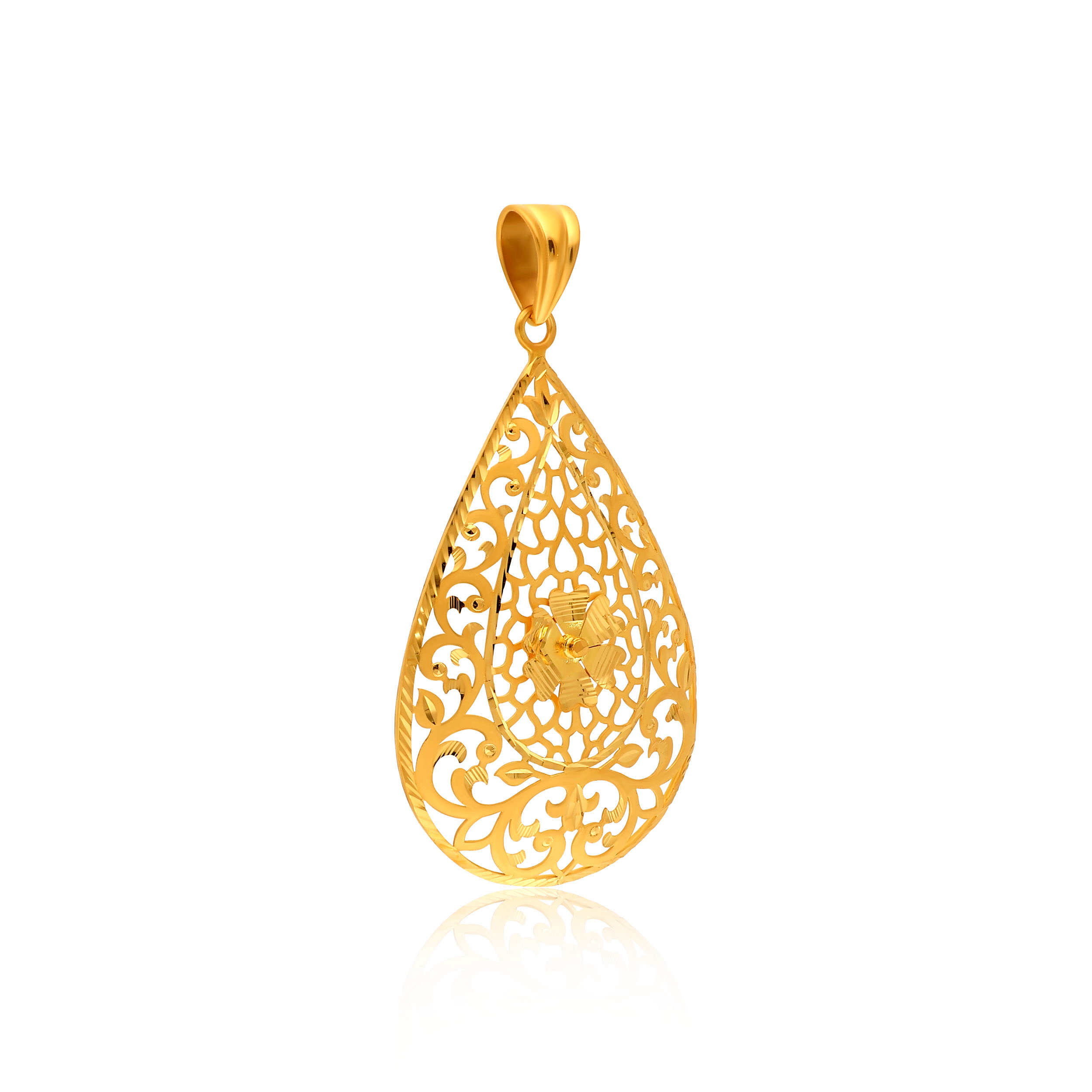 Sunlit Filigree Teardrop Gold Pendant - Senco Gold and Diamonds