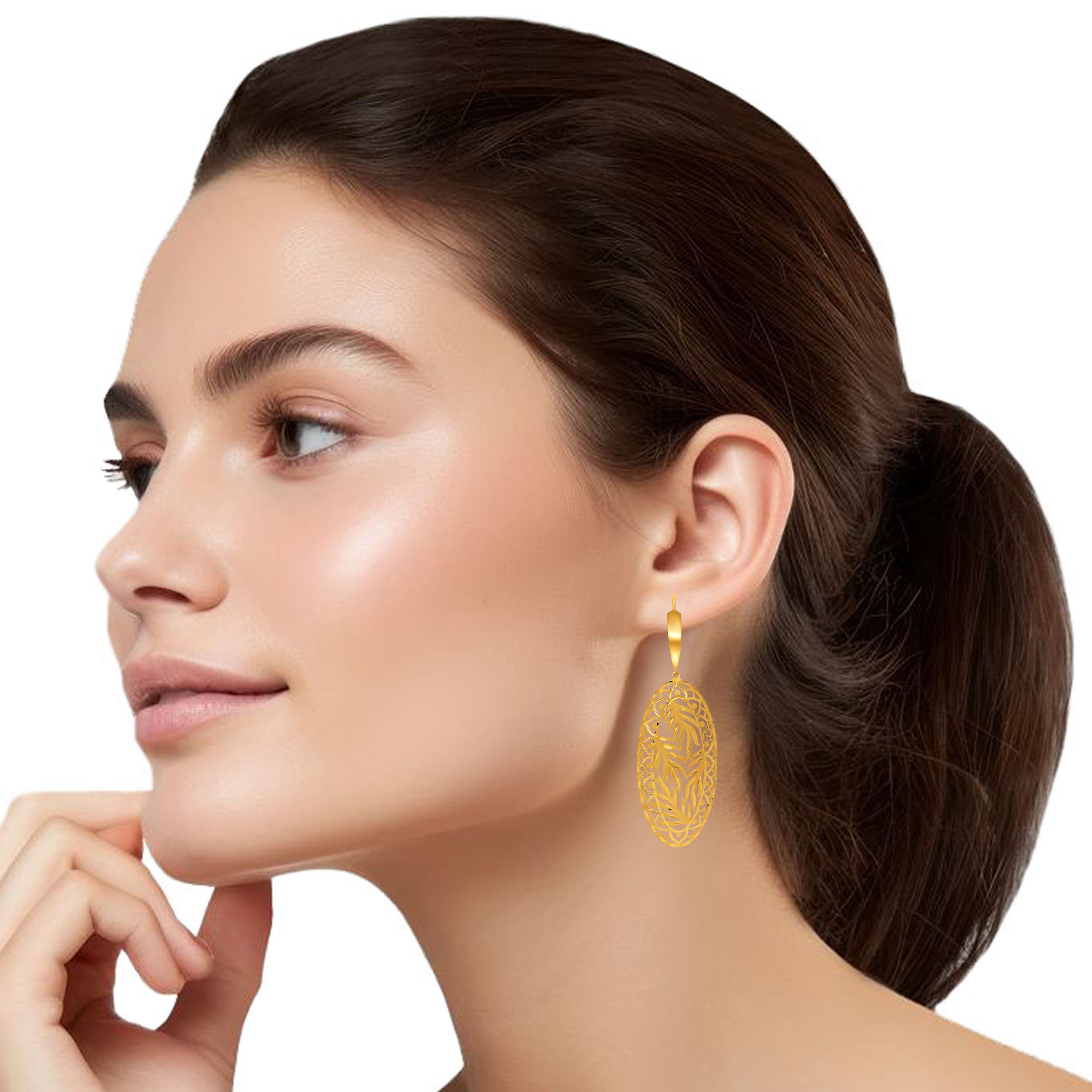 Leafy Splendour Gold Hook Earrings - Senco Gold and Diamonds