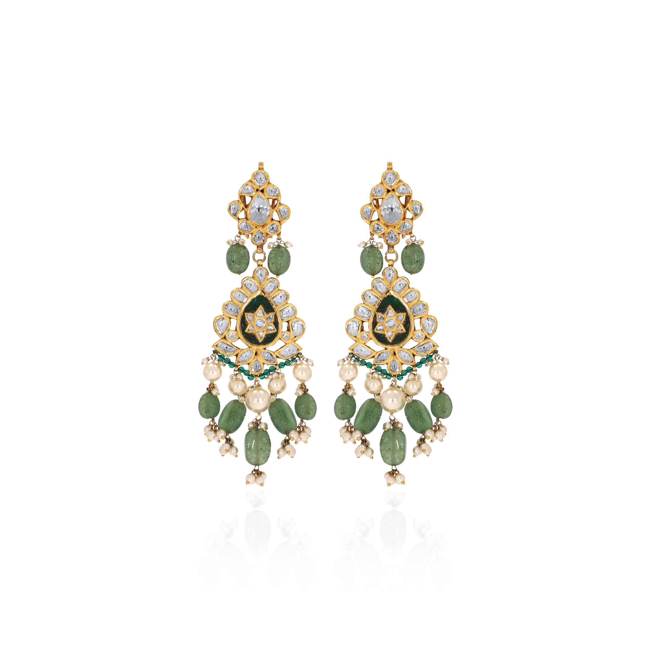 18K Yellow Gold Polki Kundan Drop Earrings-DT-D000598715 - Senco Gold and Diamonds